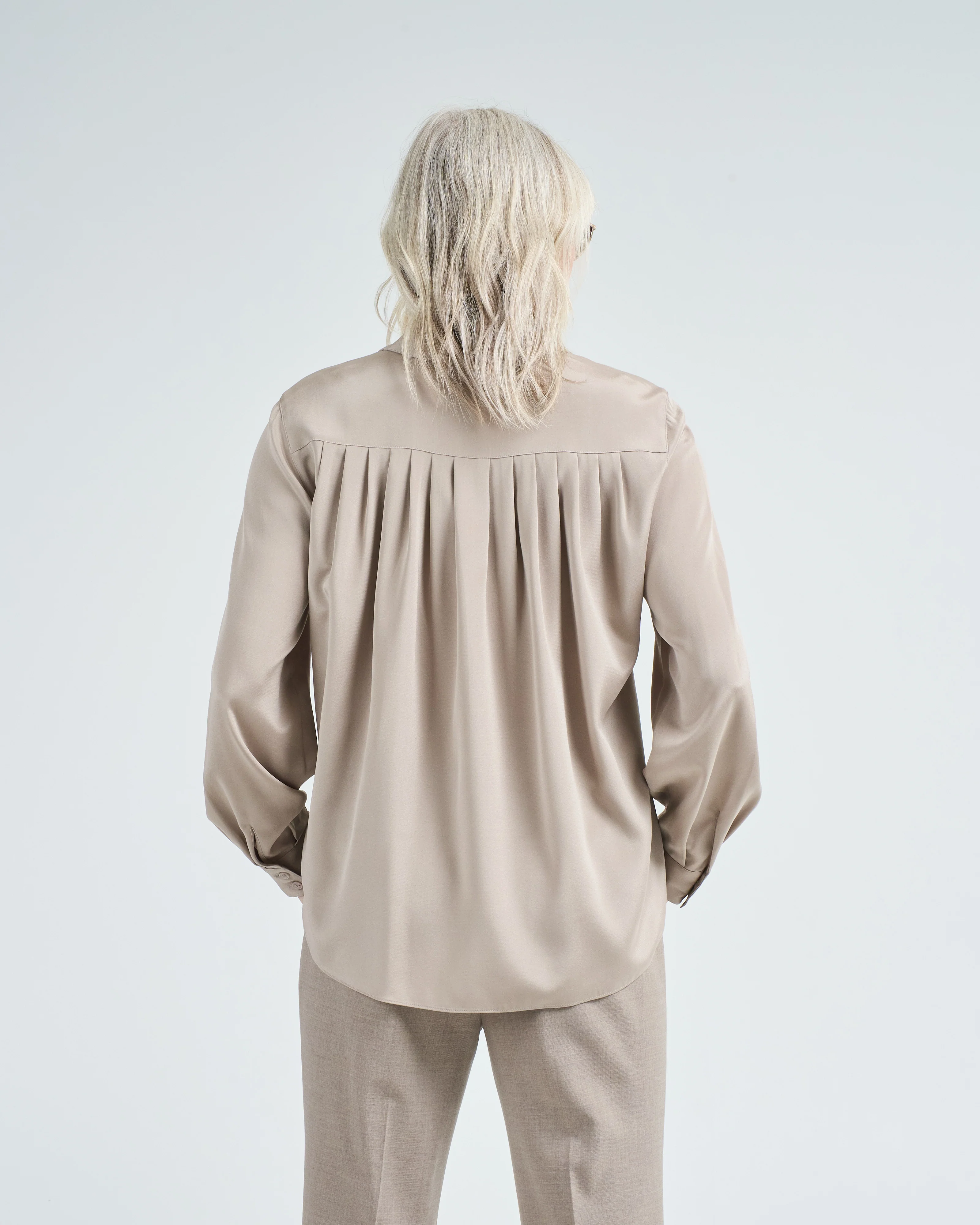 hidden button blouse w/ pleated back - Image 2