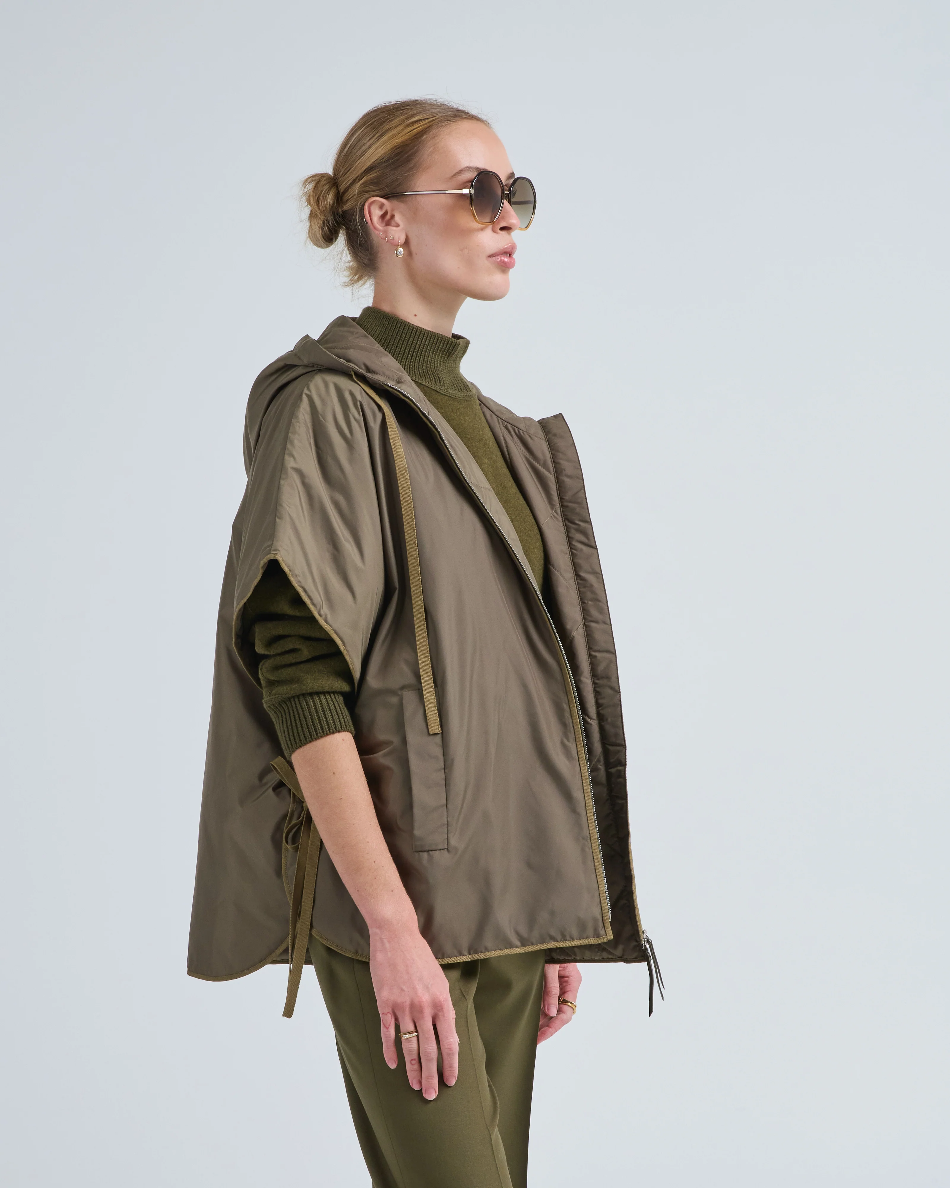 hooded down cape with gathered sides - Image 3