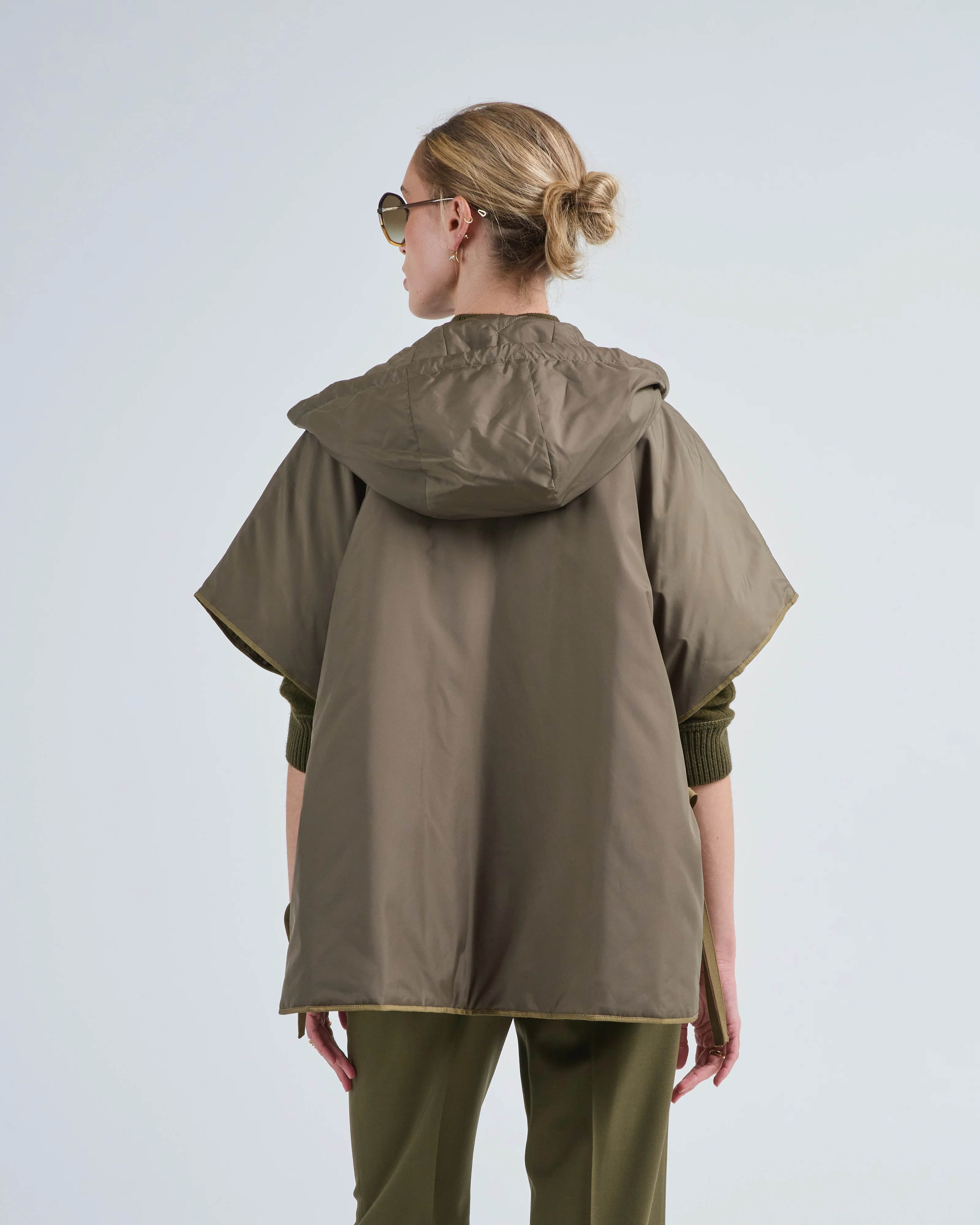 hooded down cape with gathered sides - Image 4