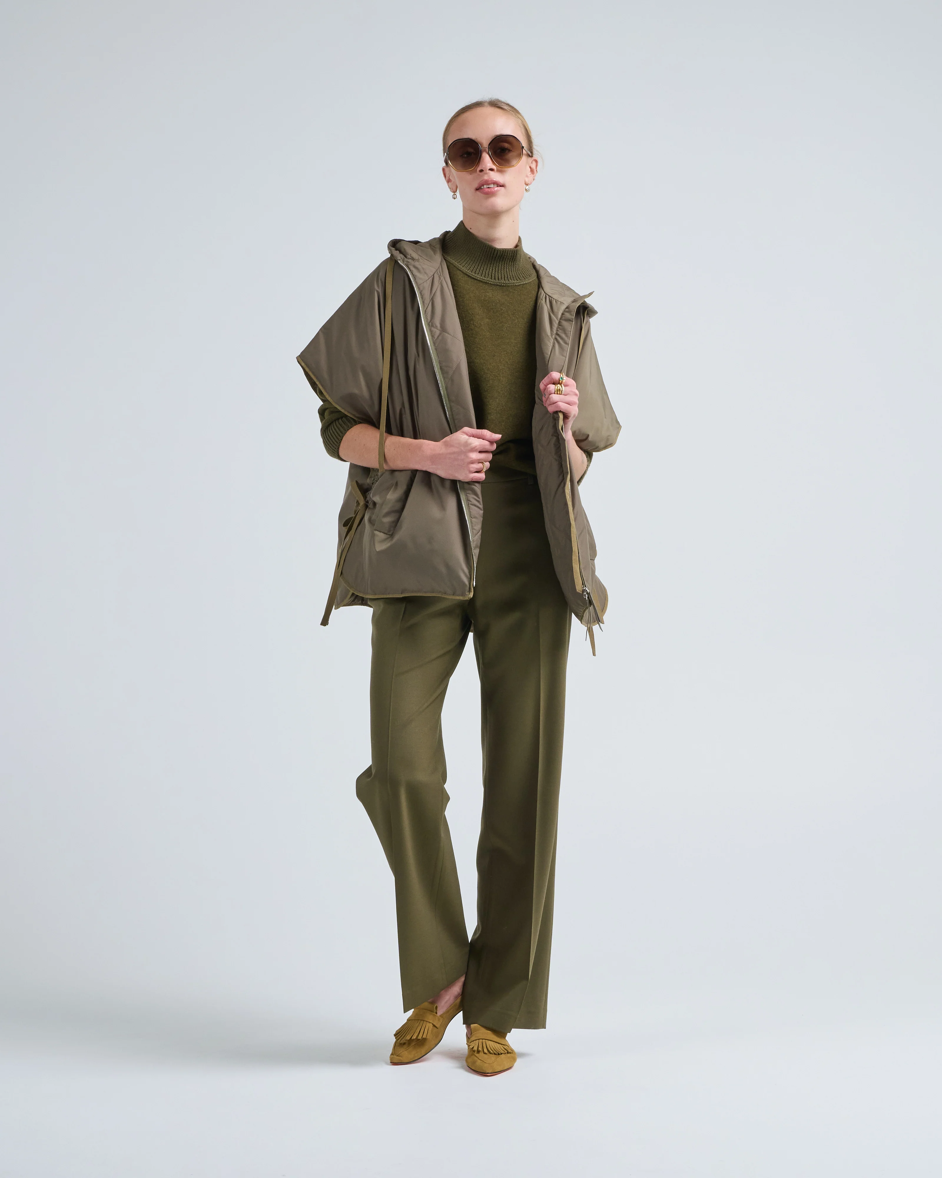 hooded down cape with gathered sides - Image 5