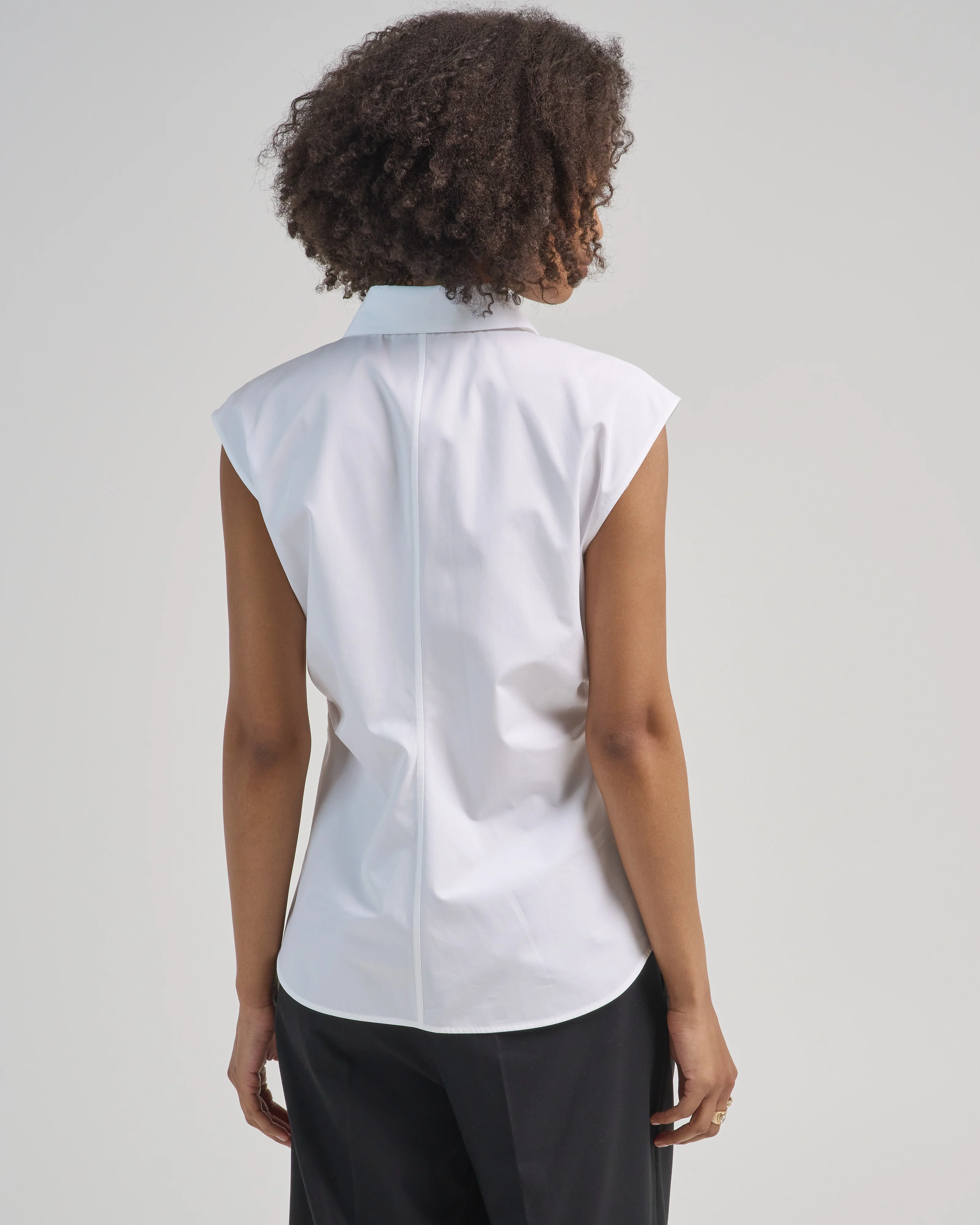 sleeveless button front shirt with irregular pleats - Image 3