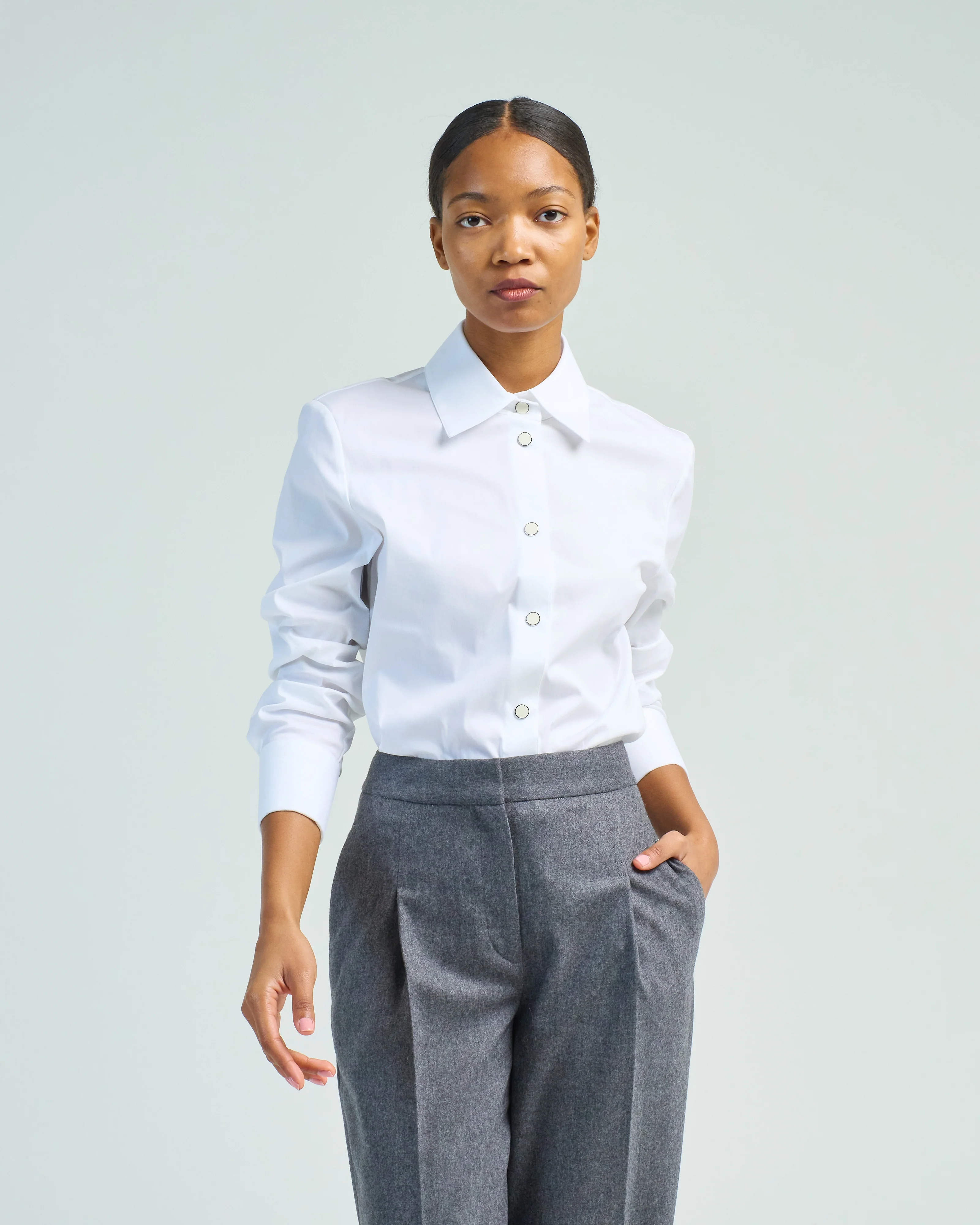 snap button front slim blouse - Image 2