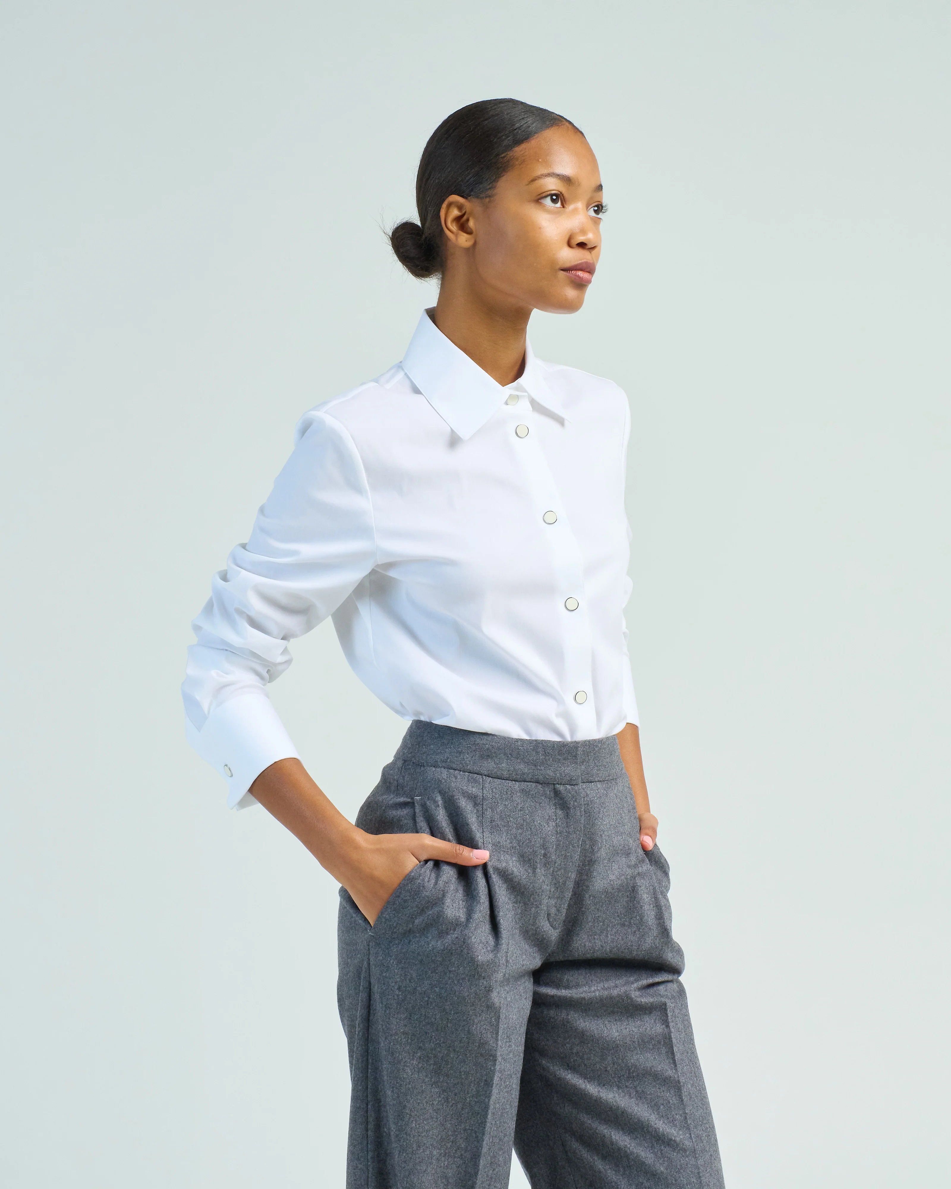 snap button front slim blouse - Image 4
