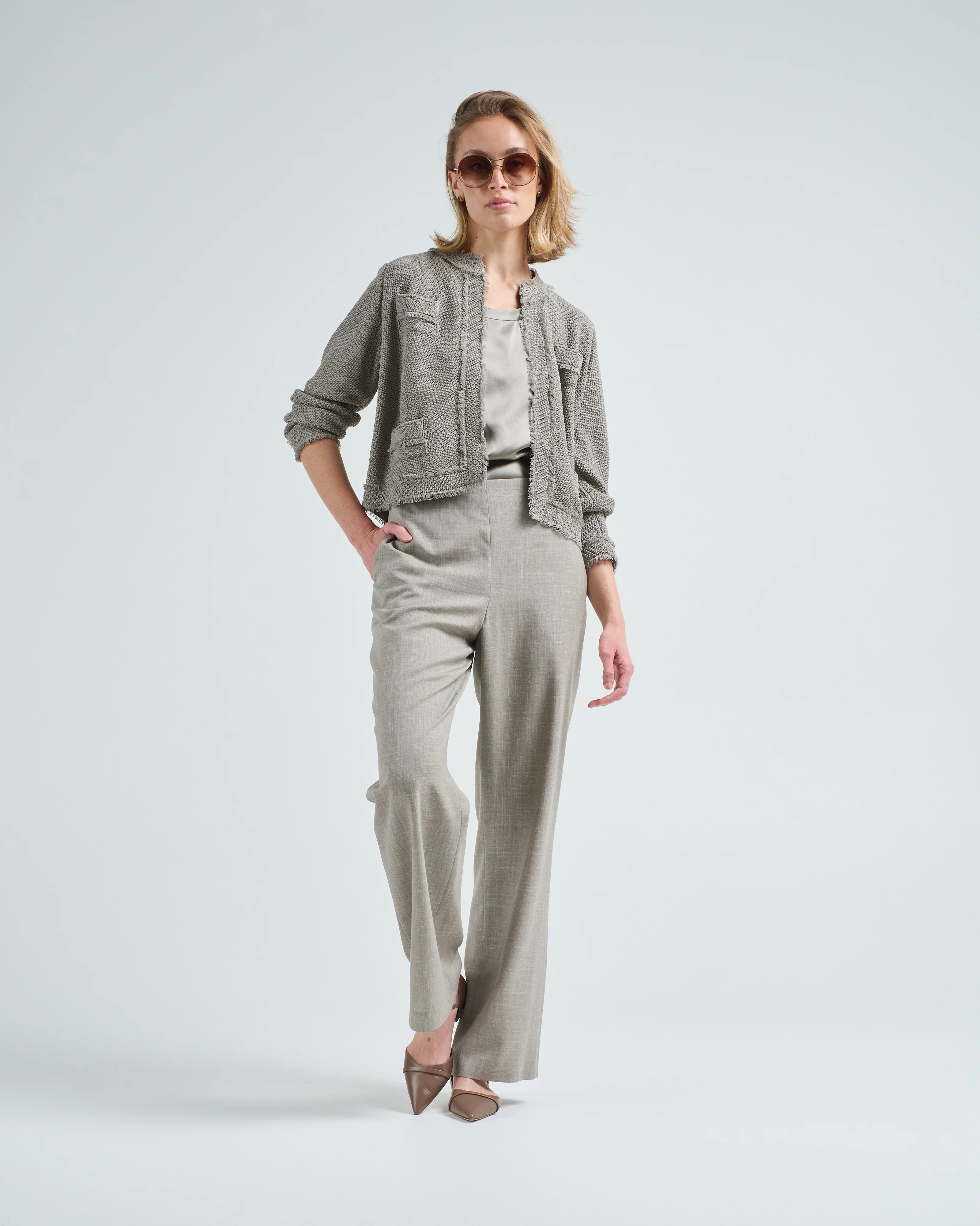 textured stitch cropped jacket - Image 2