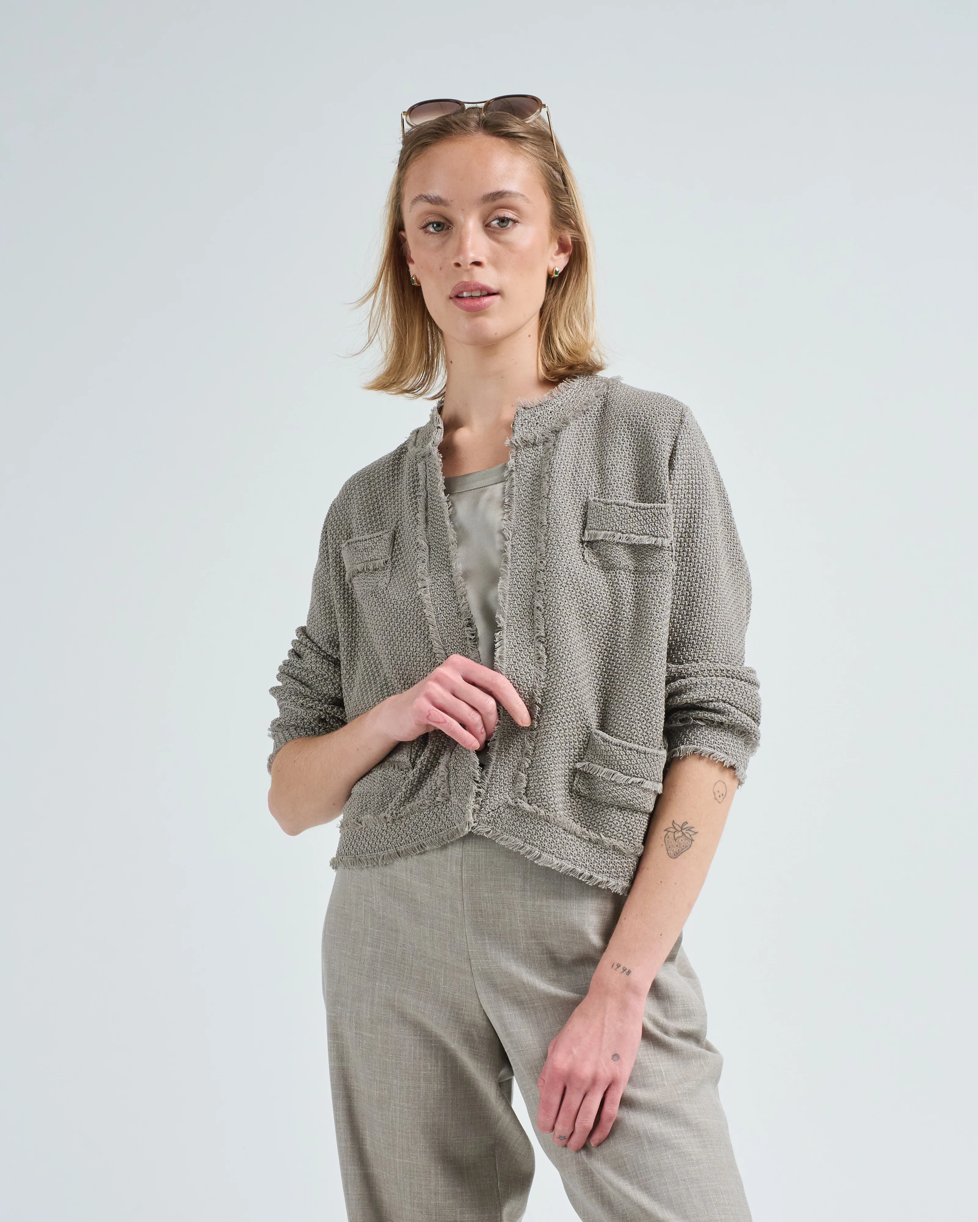 textured stitch cropped jacket - Image 3