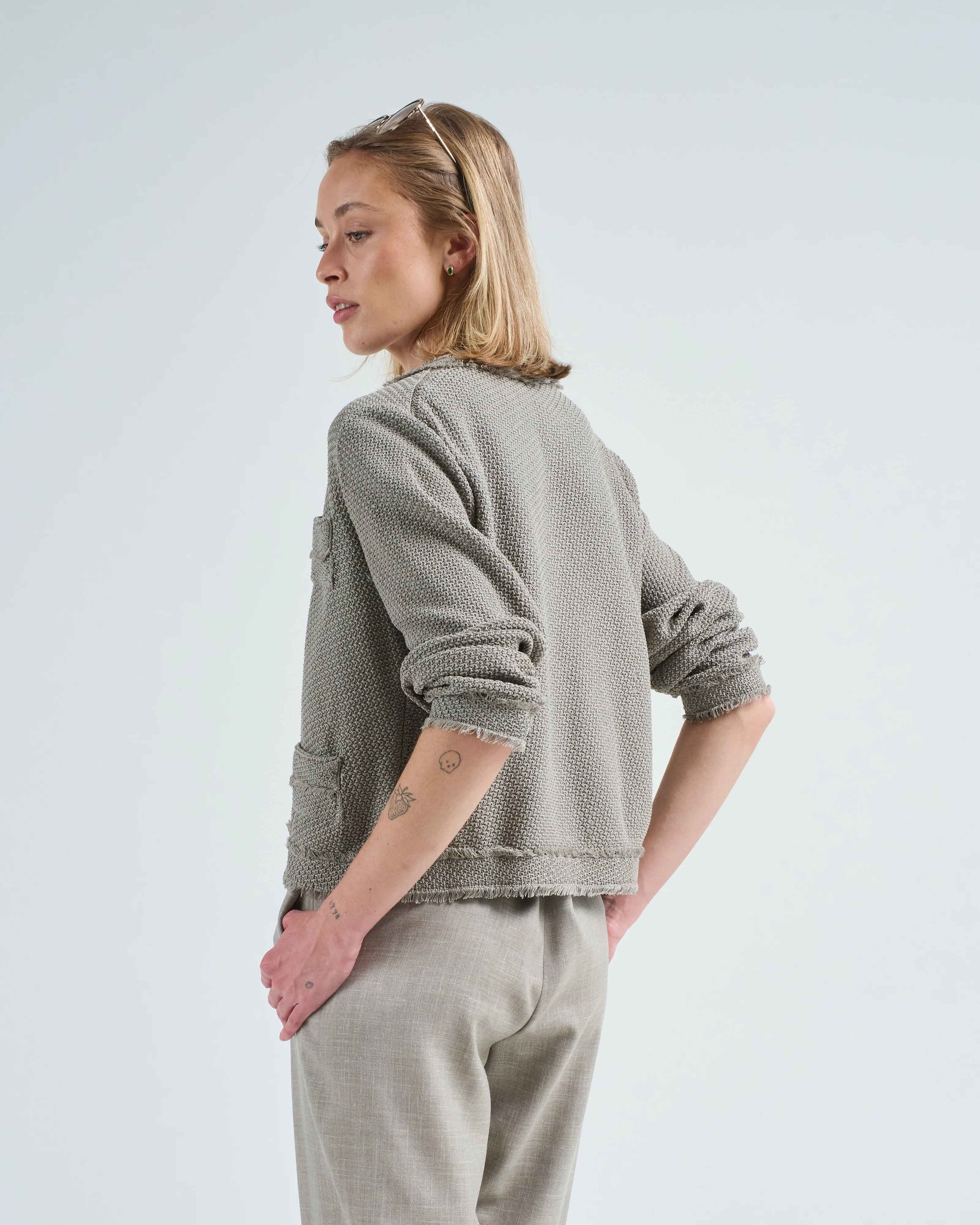 textured stitch cropped jacket - Image 4