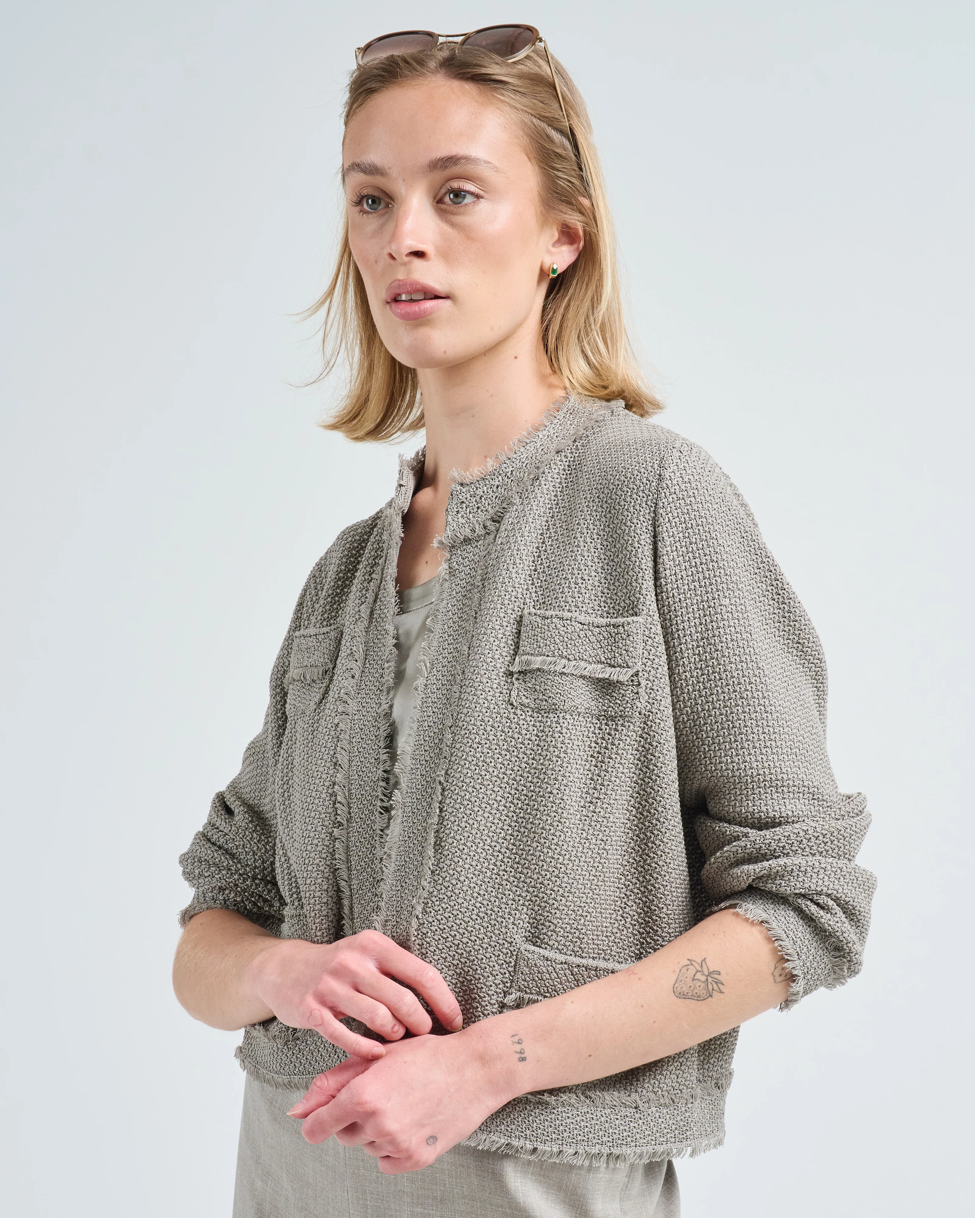 textured stitch cropped jacket - Image 5