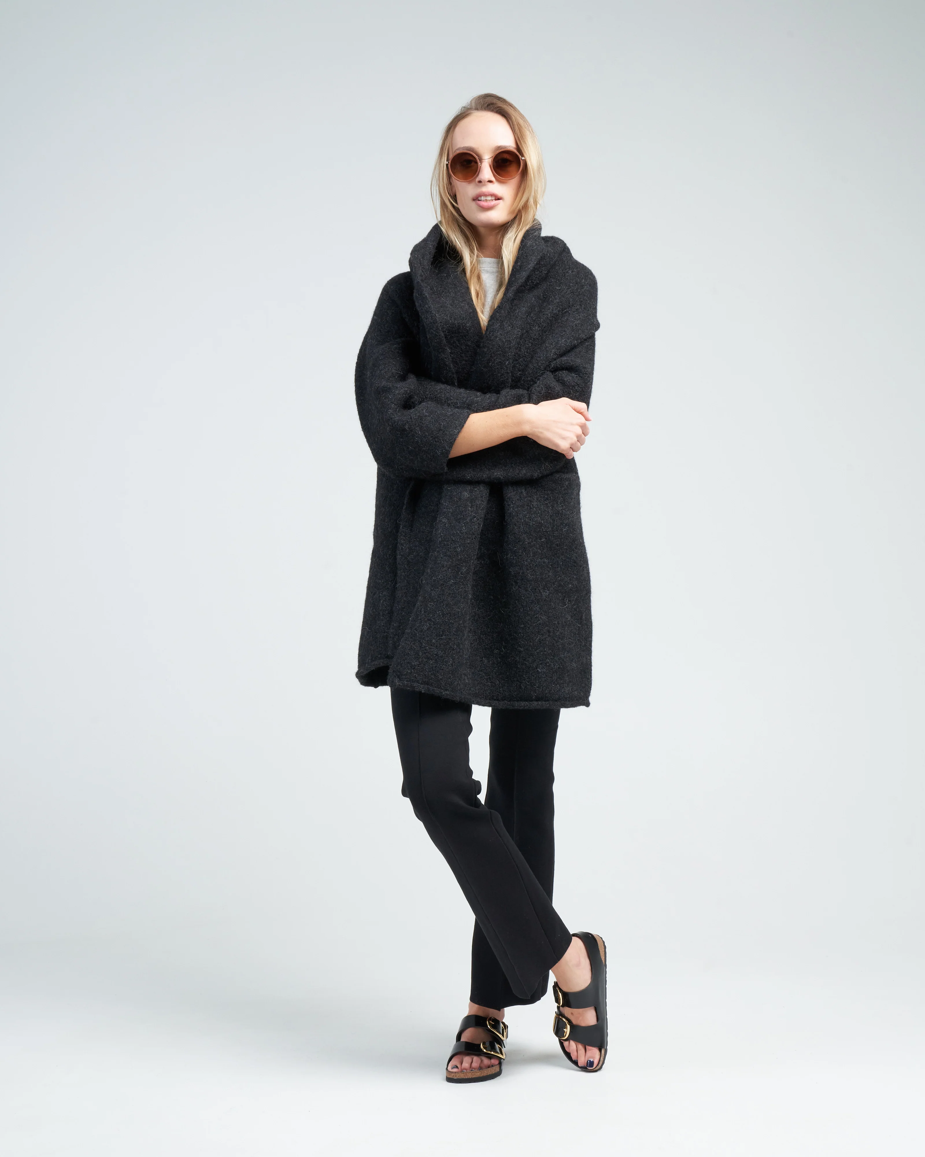 capote coat - black melange