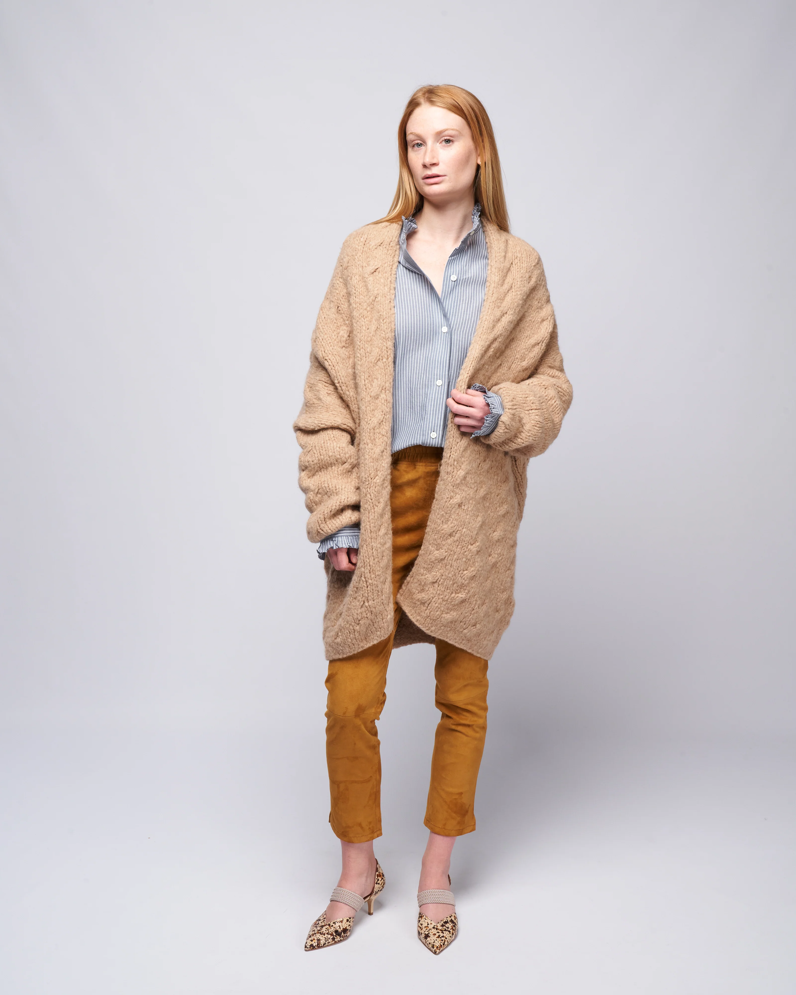 handknit cable cardigan - camel - Image 2