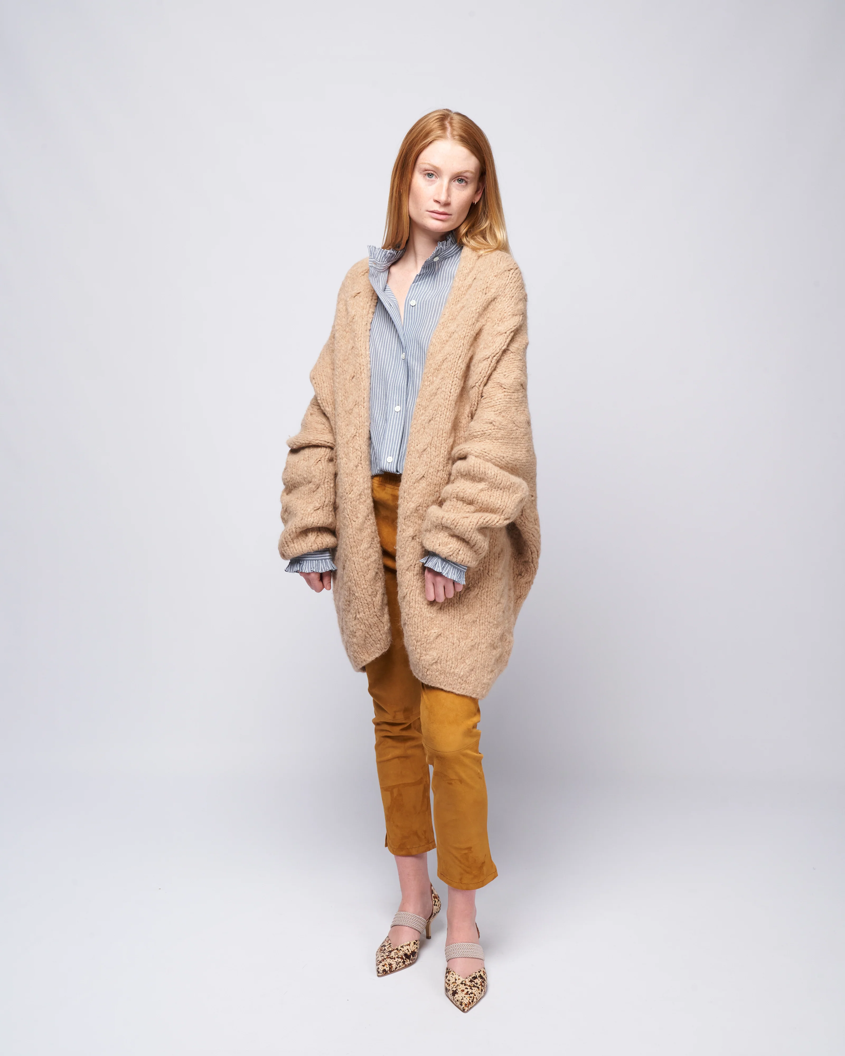 handknit cable cardigan - camel - Image 3