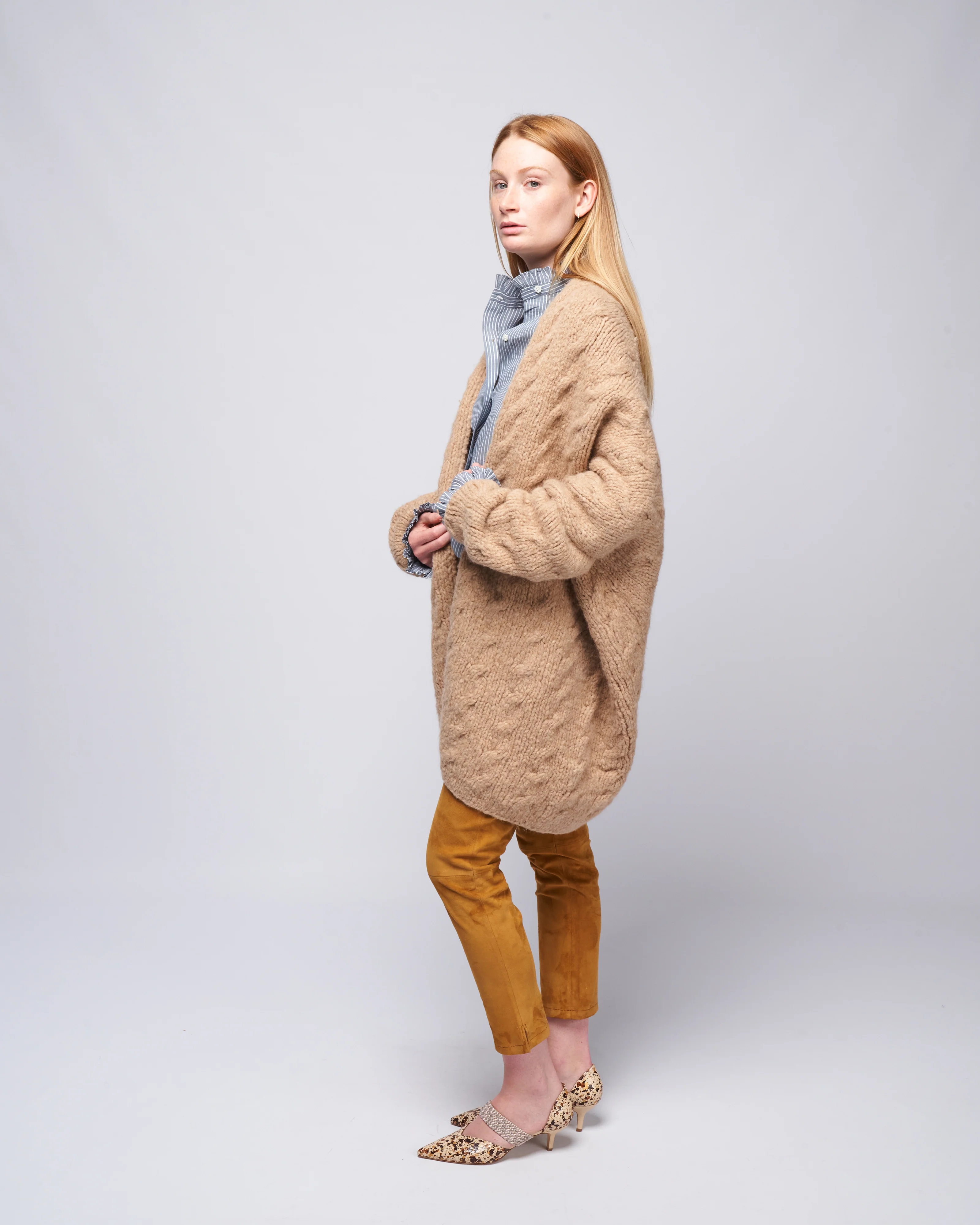 handknit cable cardigan - camel - Image 4