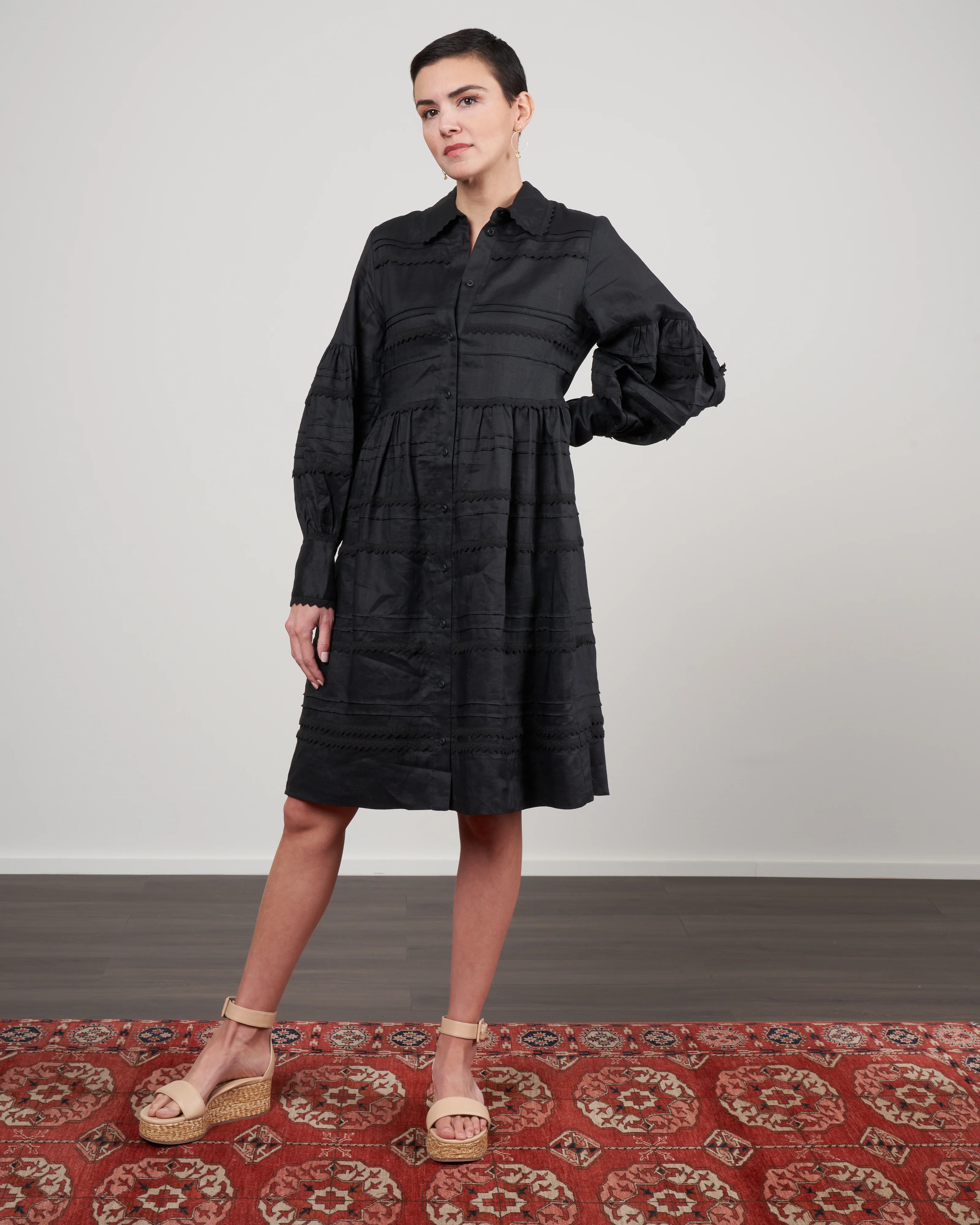 camila balloon sleeve dress - black