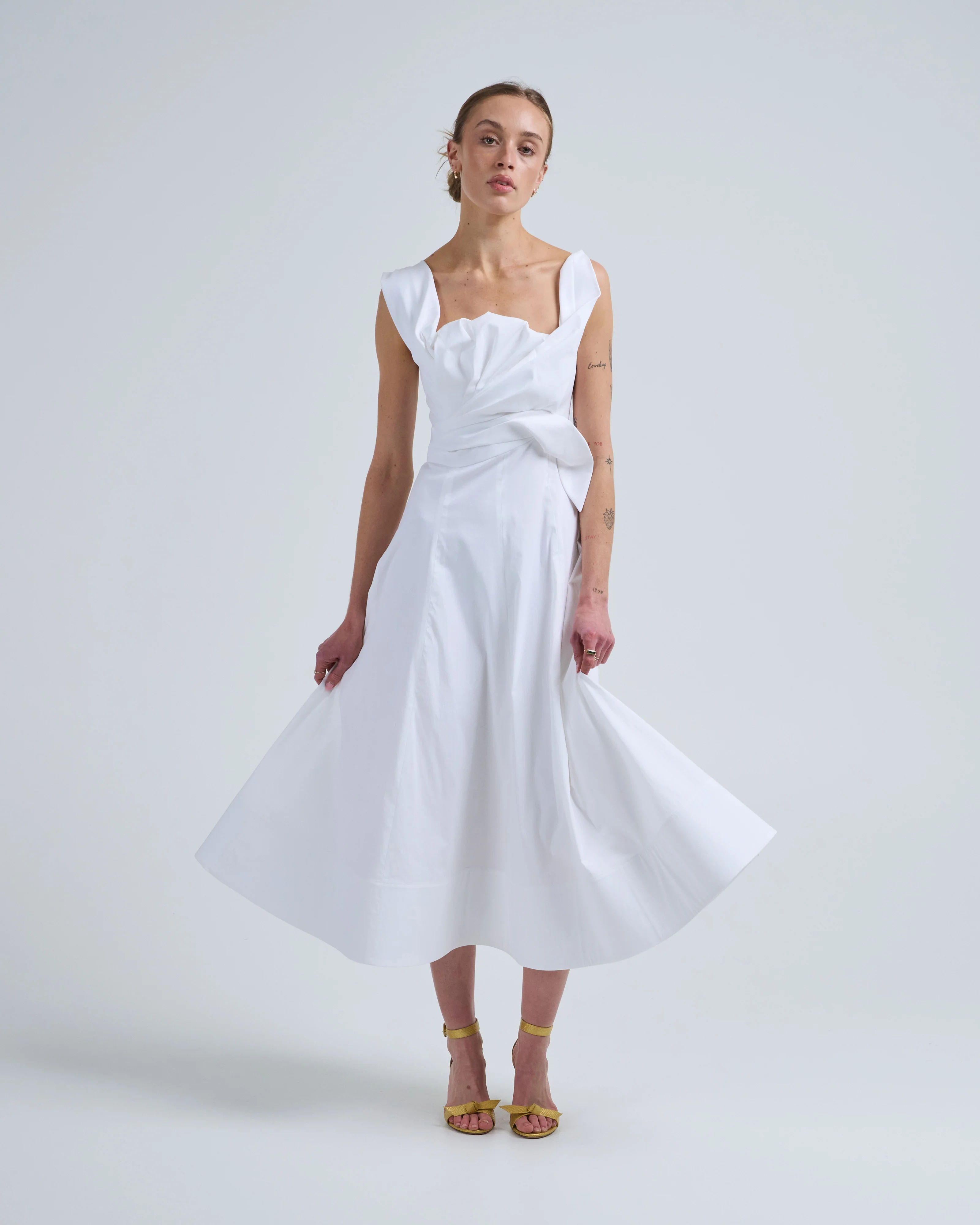 cotton poplin draped floral dress - Image 3