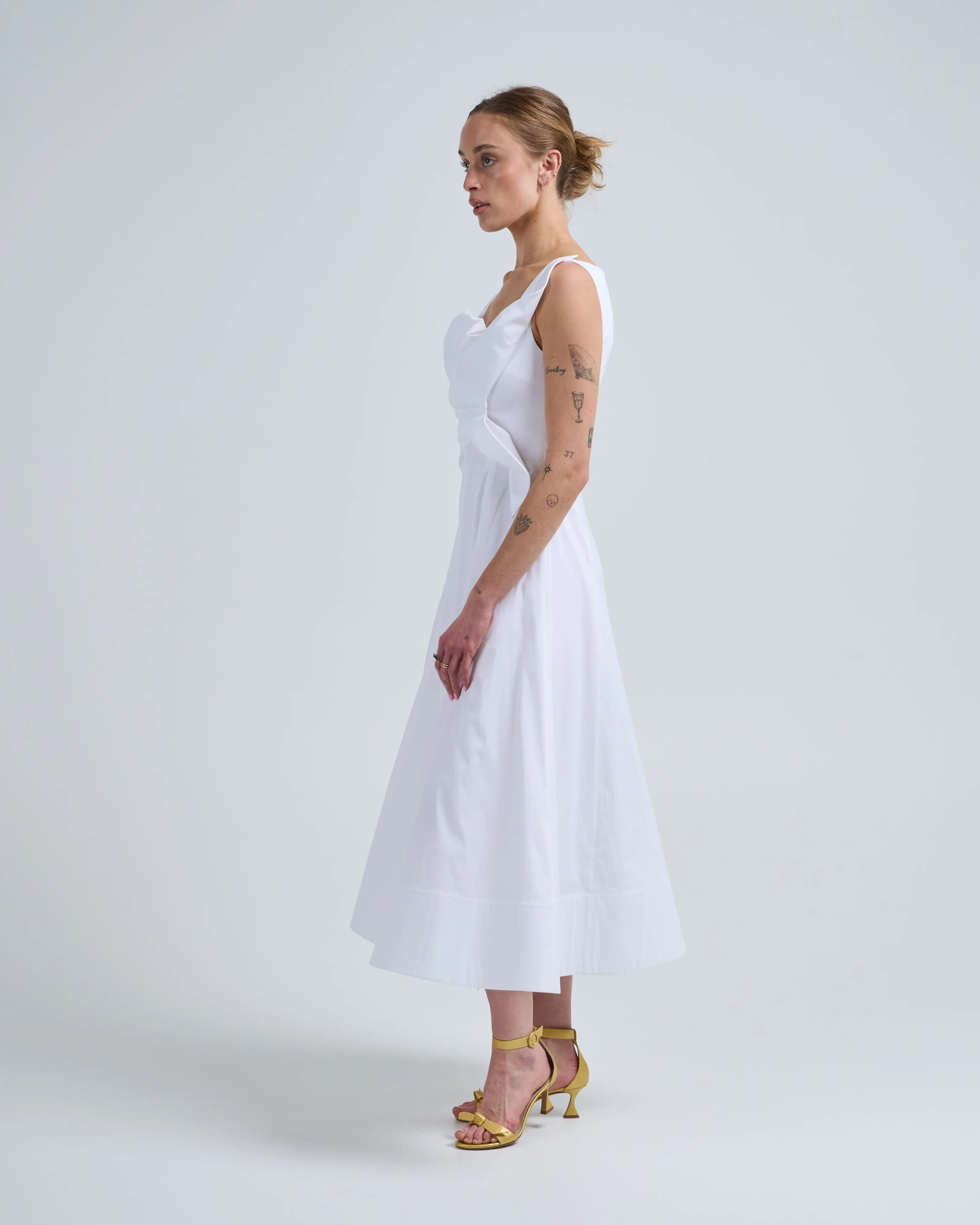 cotton poplin draped floral dress - Image 4