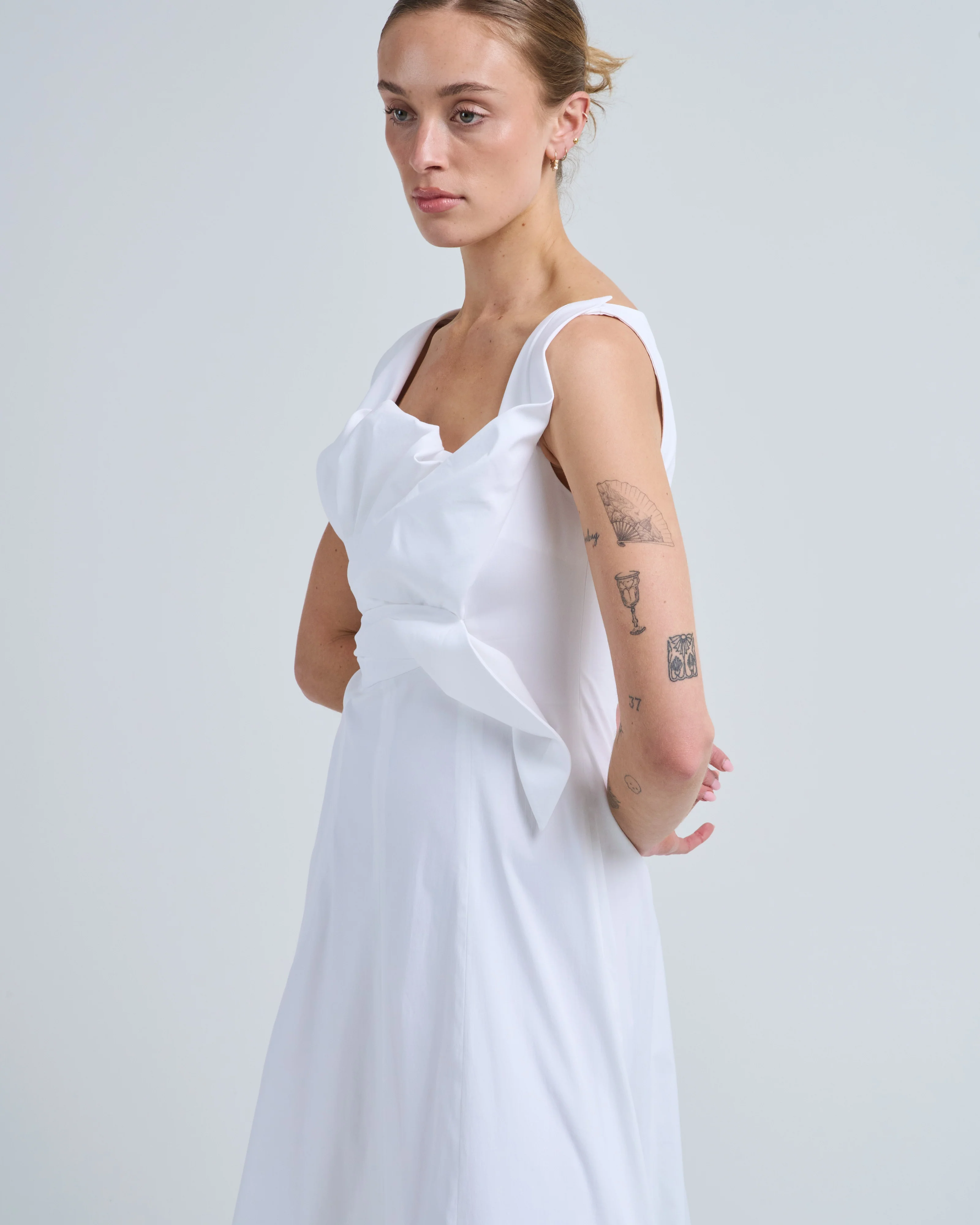 cotton poplin draped floral dress - Image 5