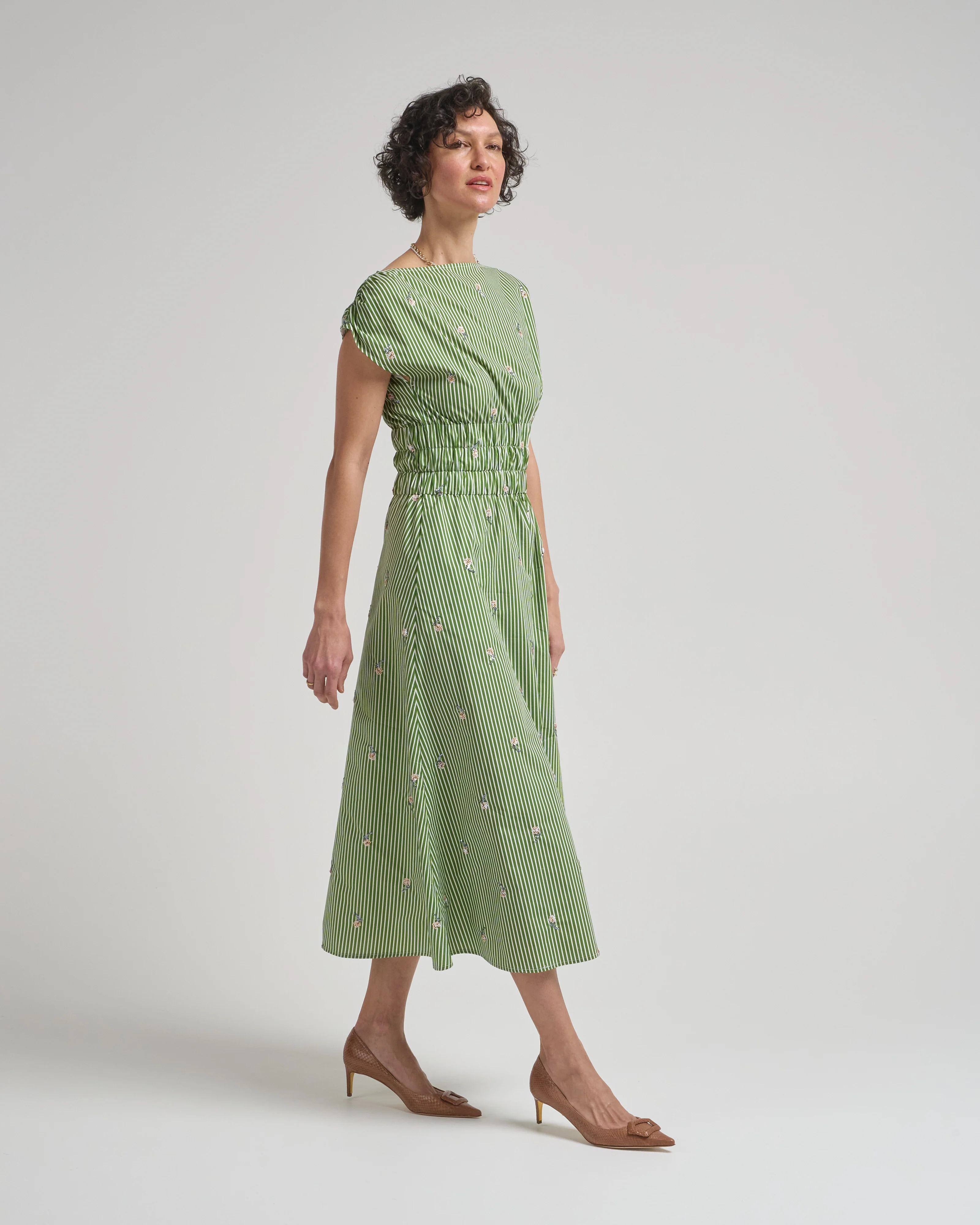 embroidered striped cotton midi dress - Image 3