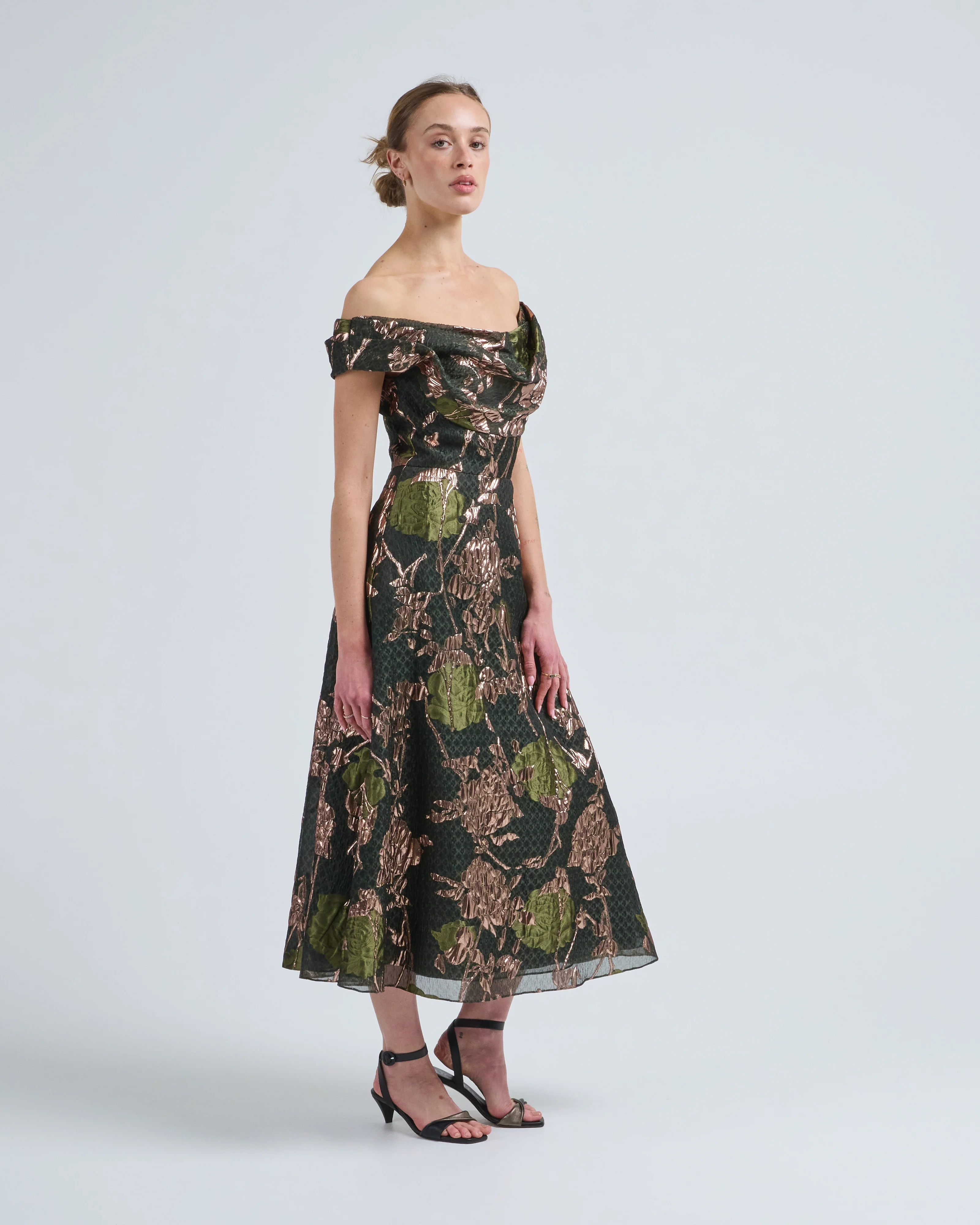 floral fil coupe draped dress - Image 3
