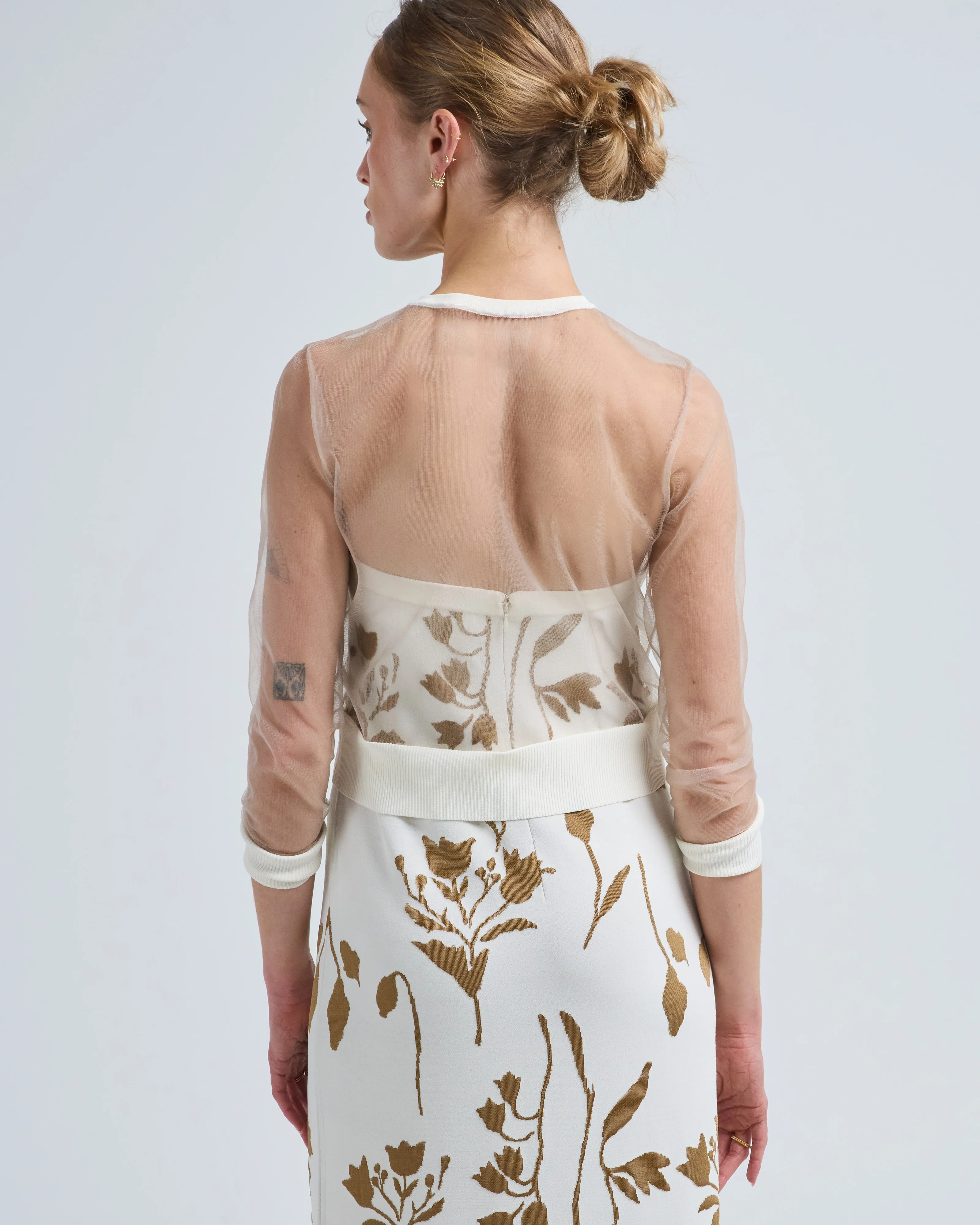 floral jacquard knit sheer beaded cardigan - Image 3