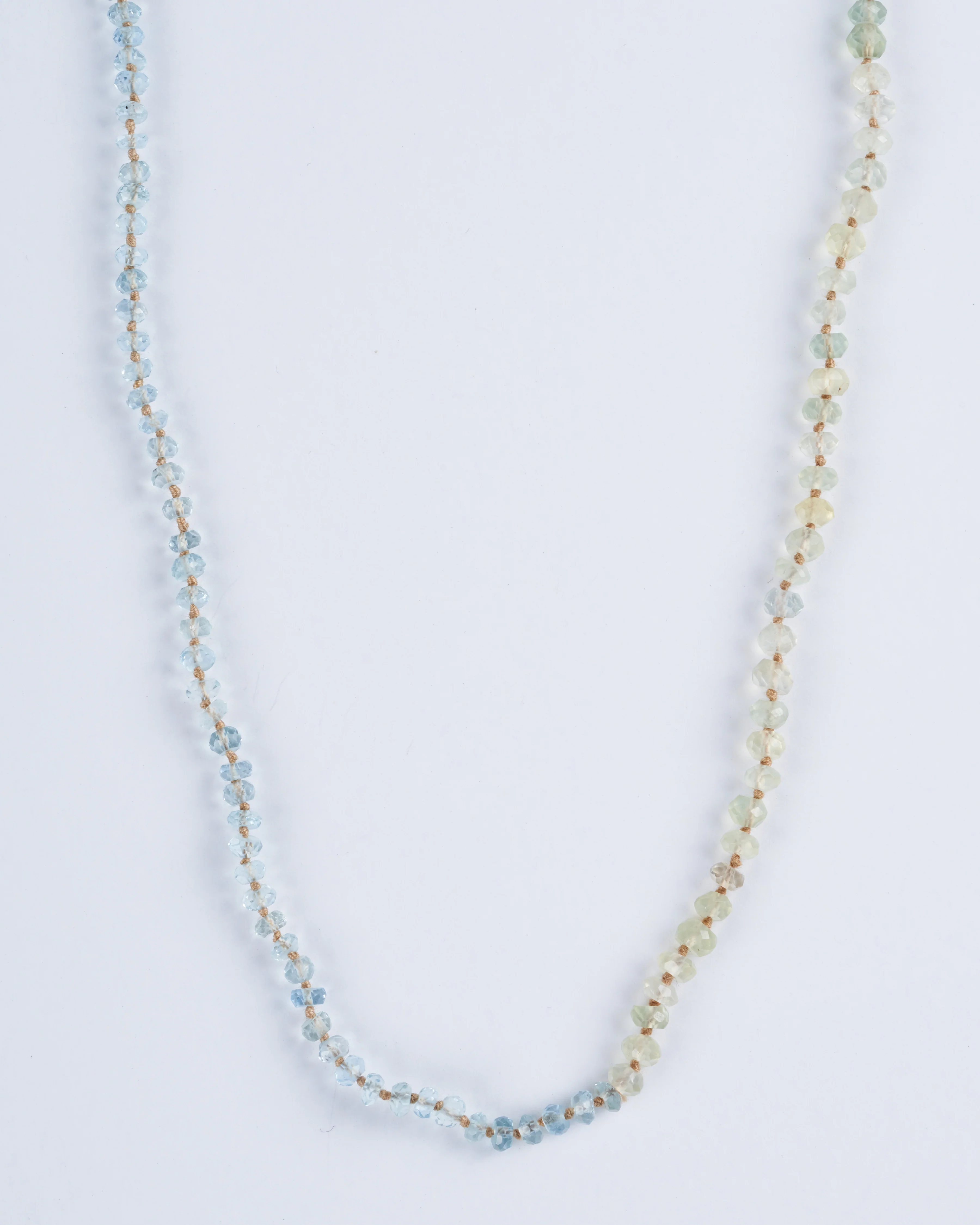35" aquamarine, peridot, prenite button necklace