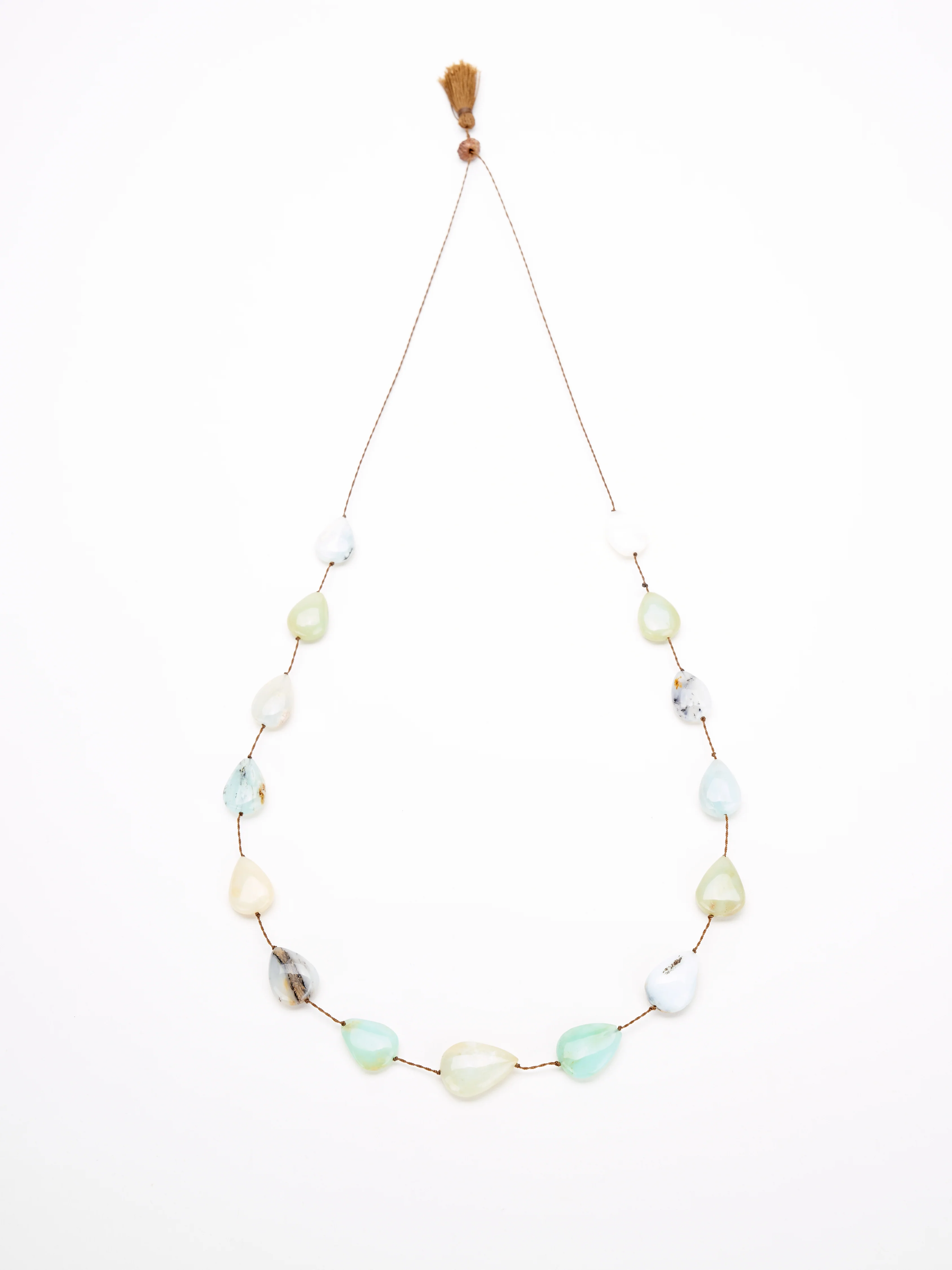 floating cord gem necklace - green stones