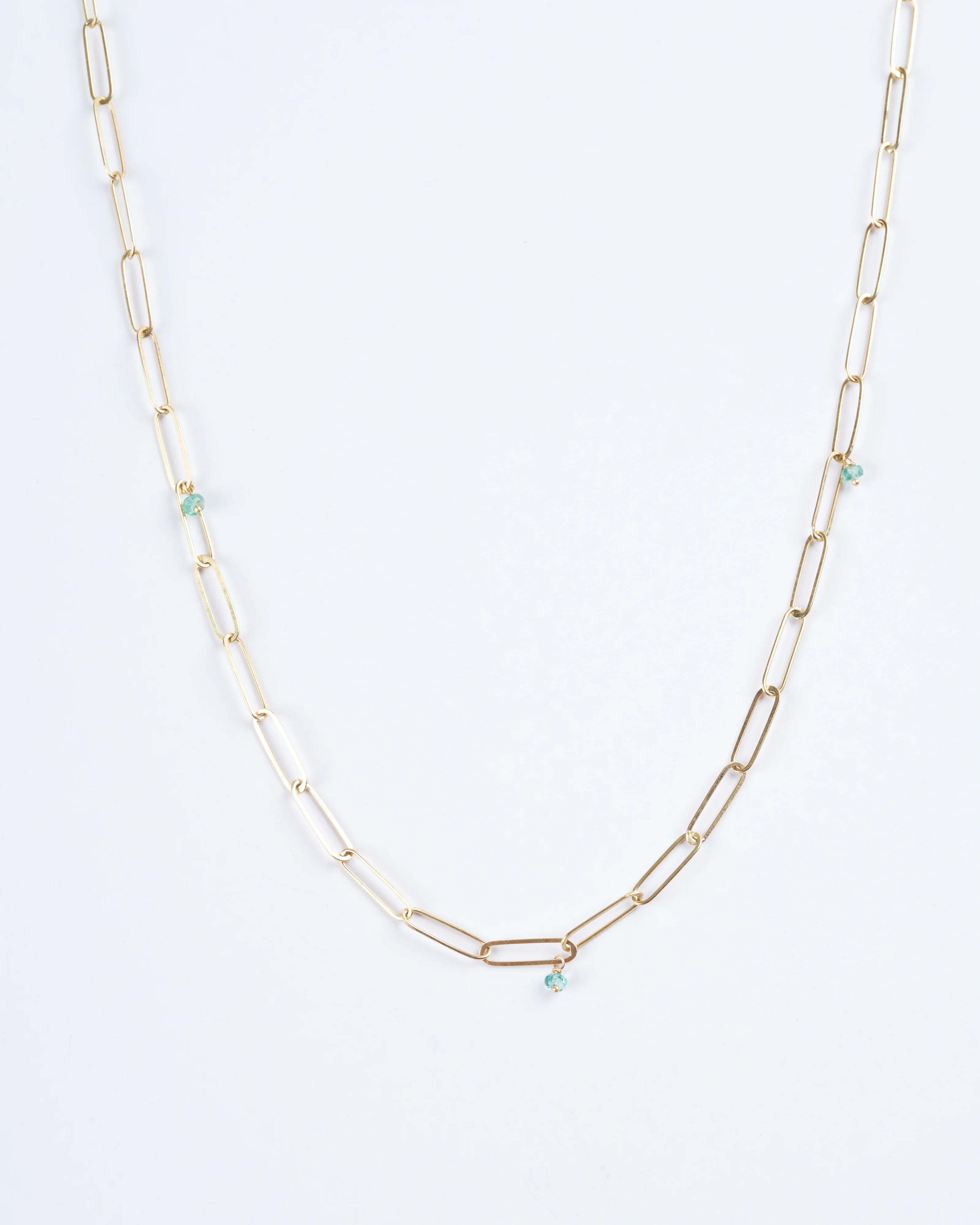 popsicle necklace with emerald beads-18" - gold