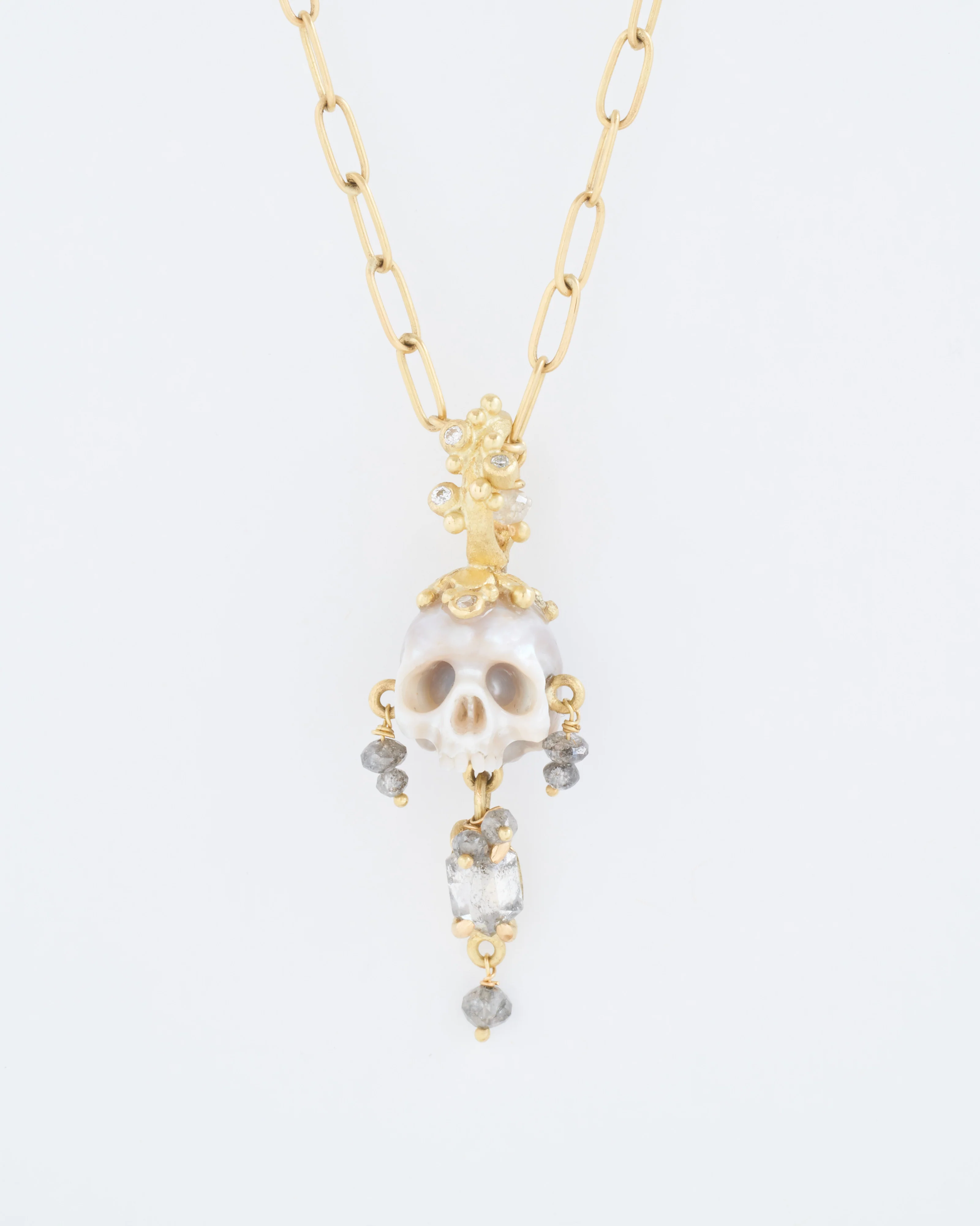 carved pearl skull pendant with diamonds - Image 2
