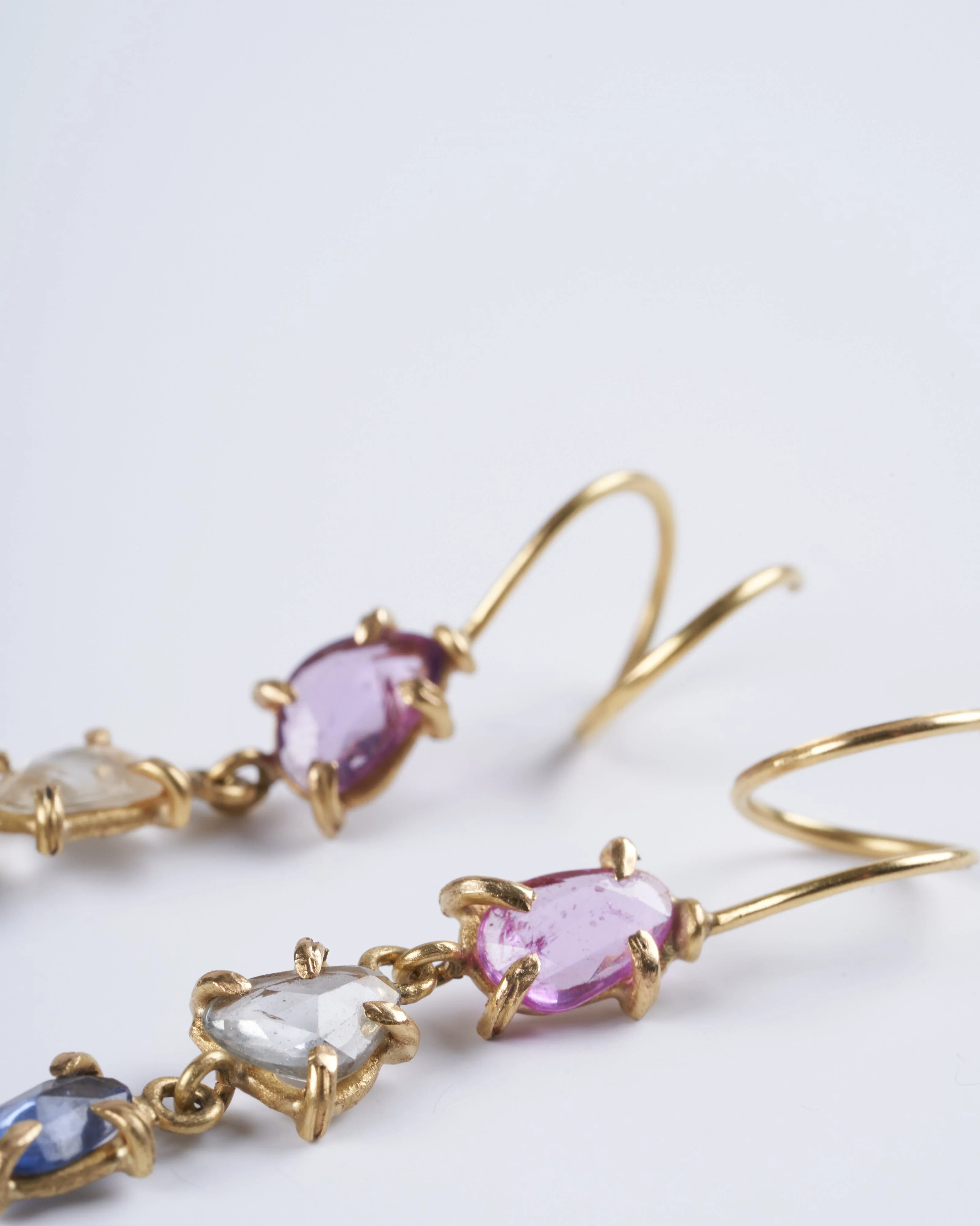 cork screw earrings with montana rainbow sapphires and green diamonds - Image 4