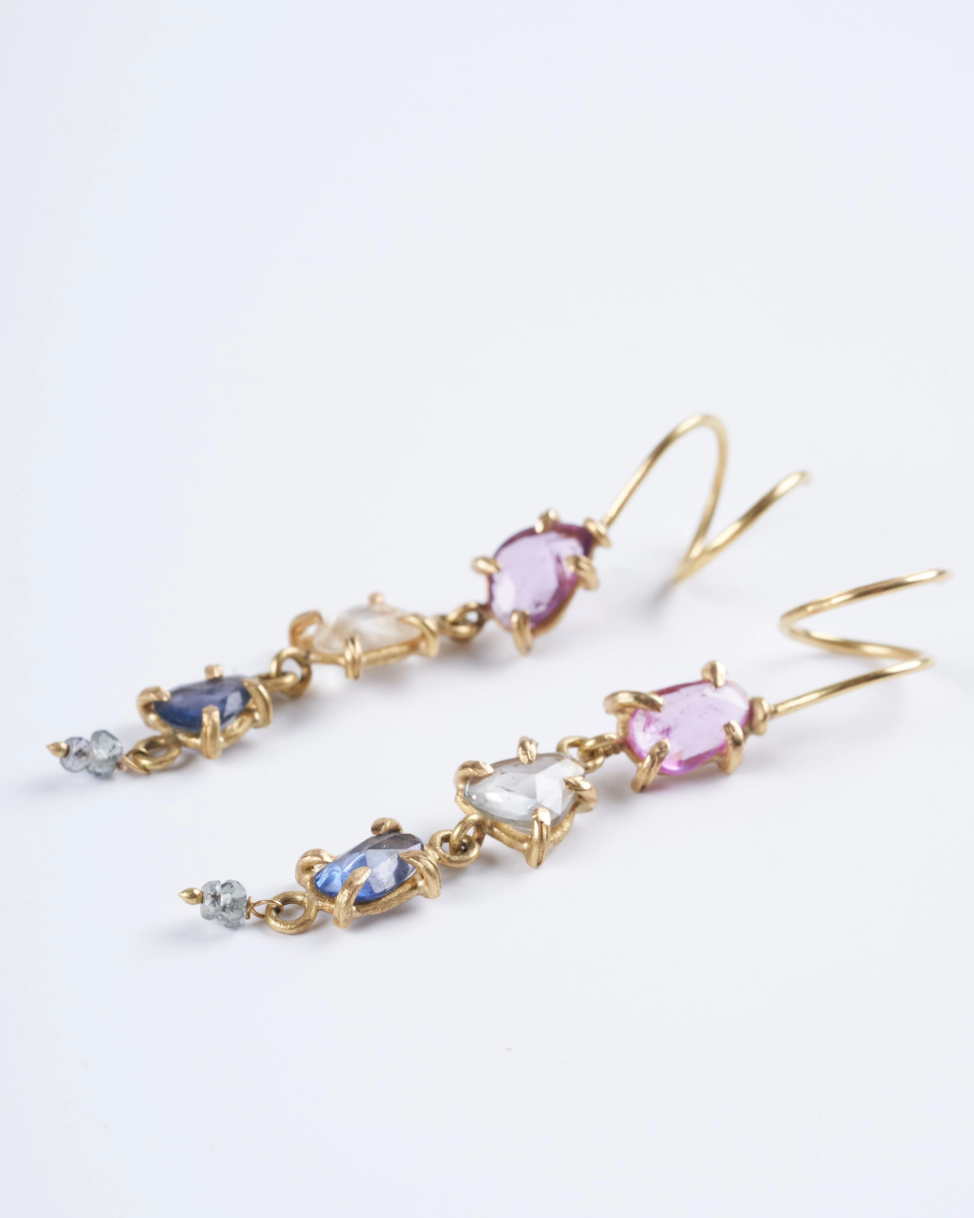 cork screw earrings with montana rainbow sapphires and green diamonds - Image 5