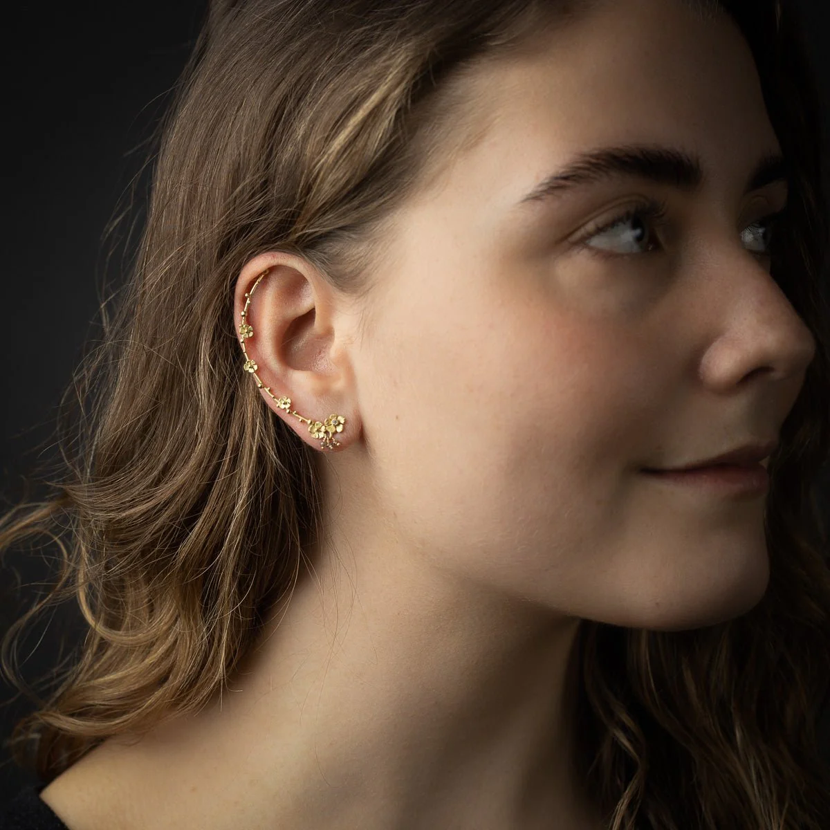 one-of-a-kind 18k gold + white diamond ear climbers (pair) - Image 6