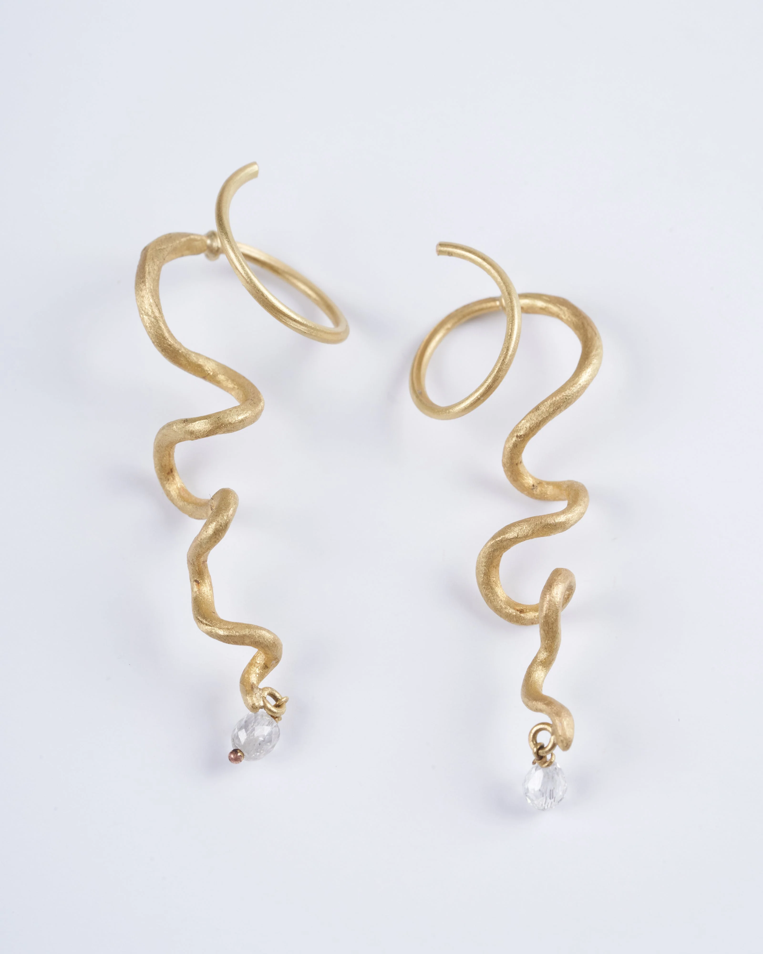gold organic tendril earrings with diamonds - gold