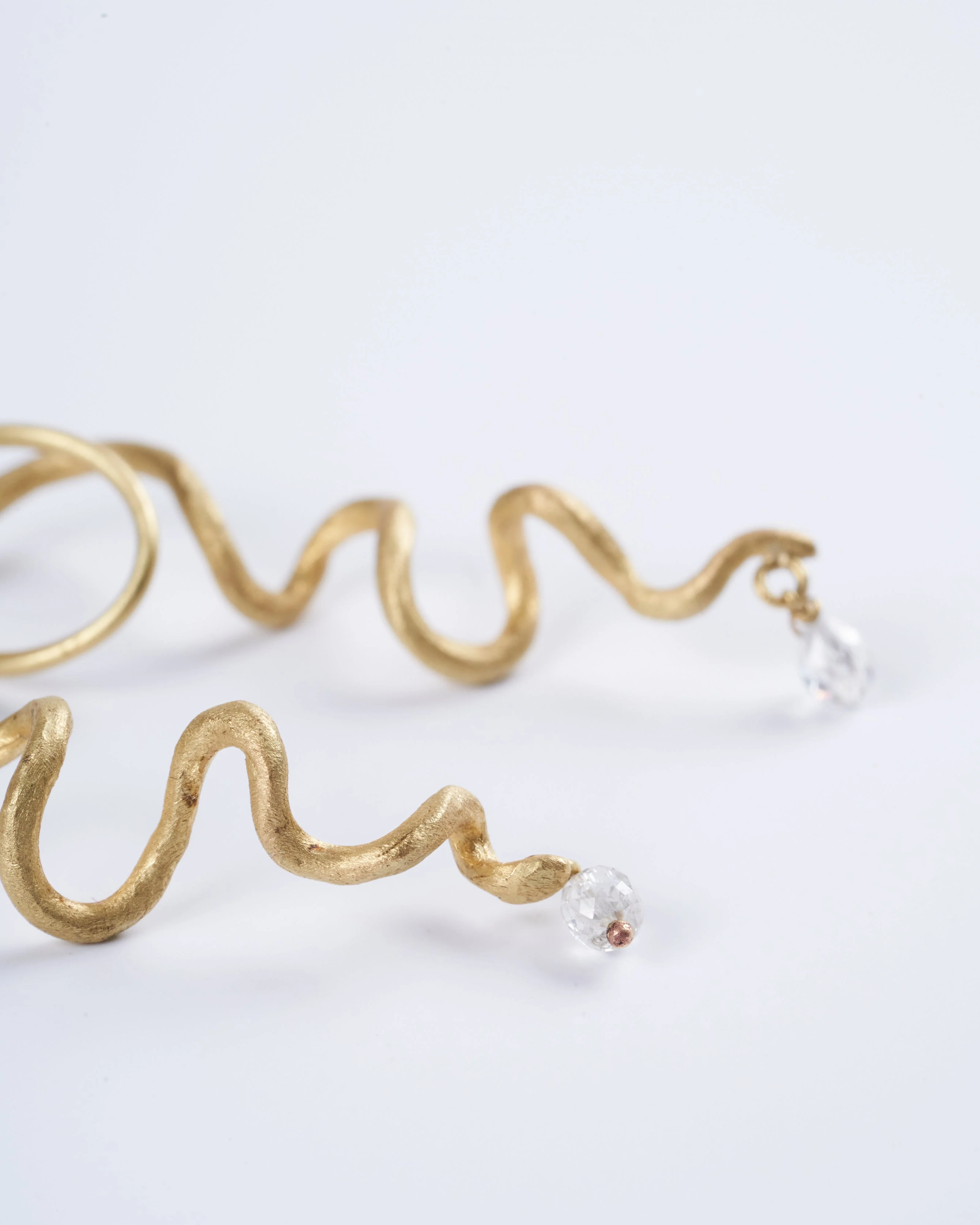 gold organic tendril earrings with diamonds - gold - Image 2