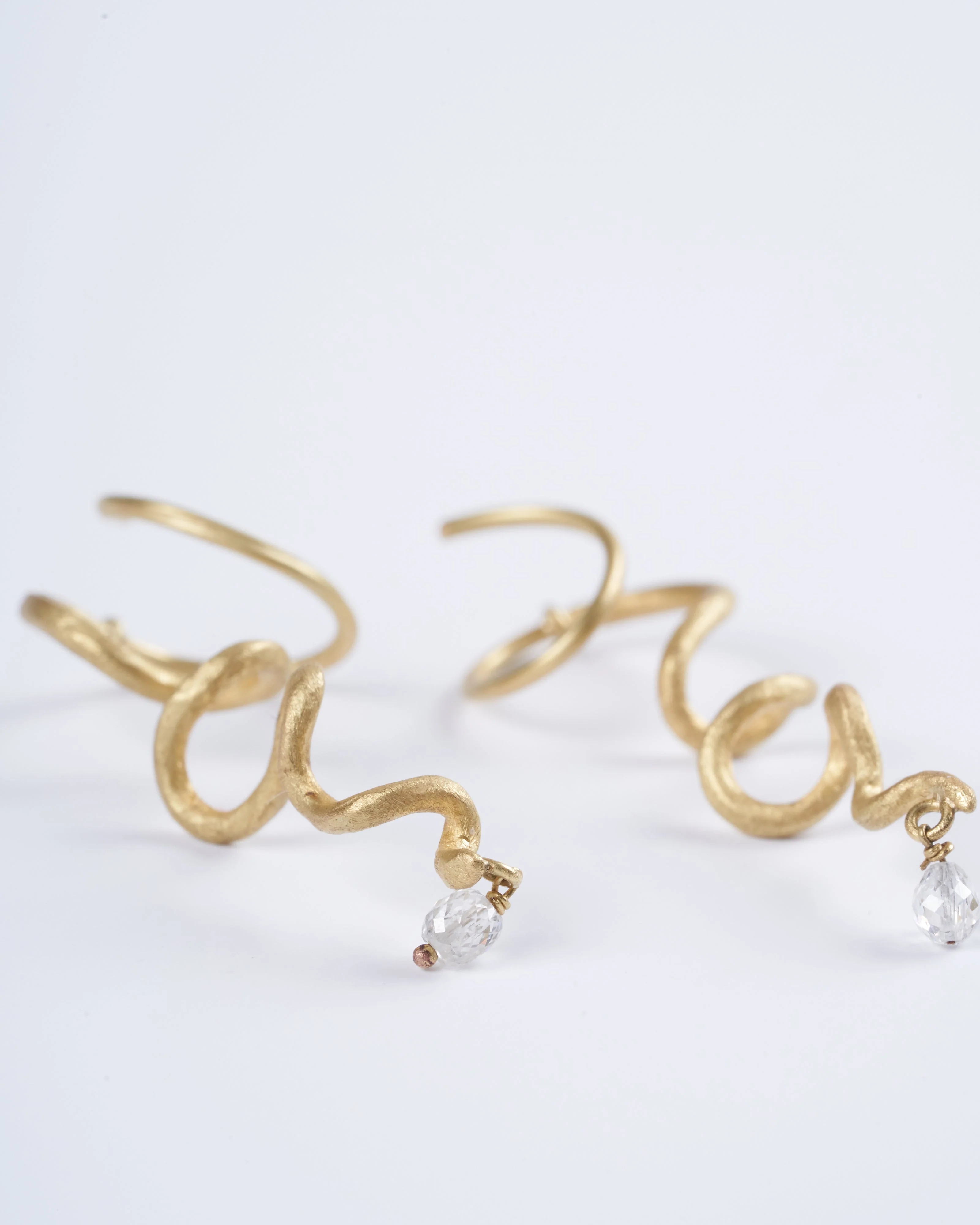 gold organic tendril earrings with diamonds - gold - Image 3