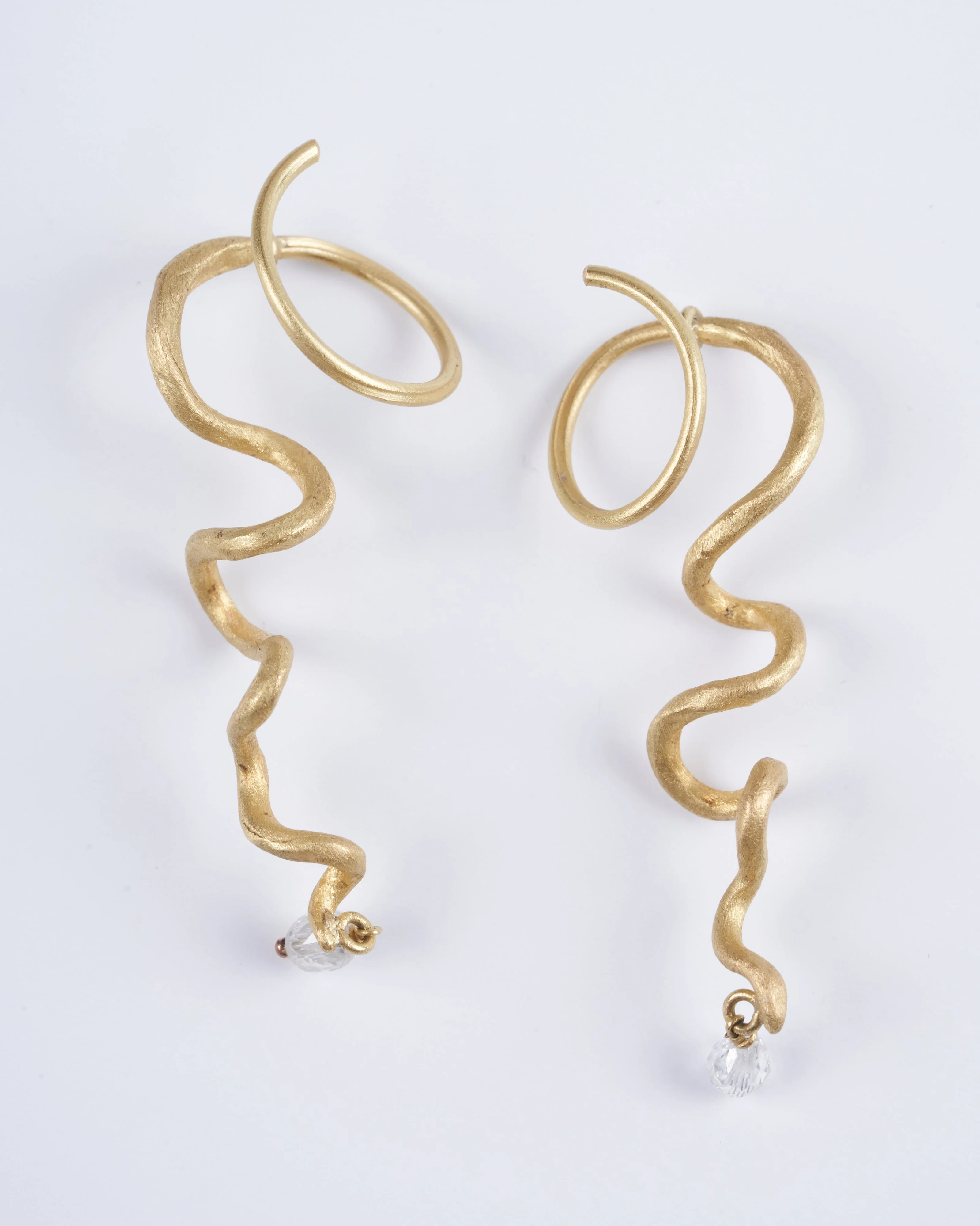 gold organic tendril earrings with diamonds - gold - Image 4