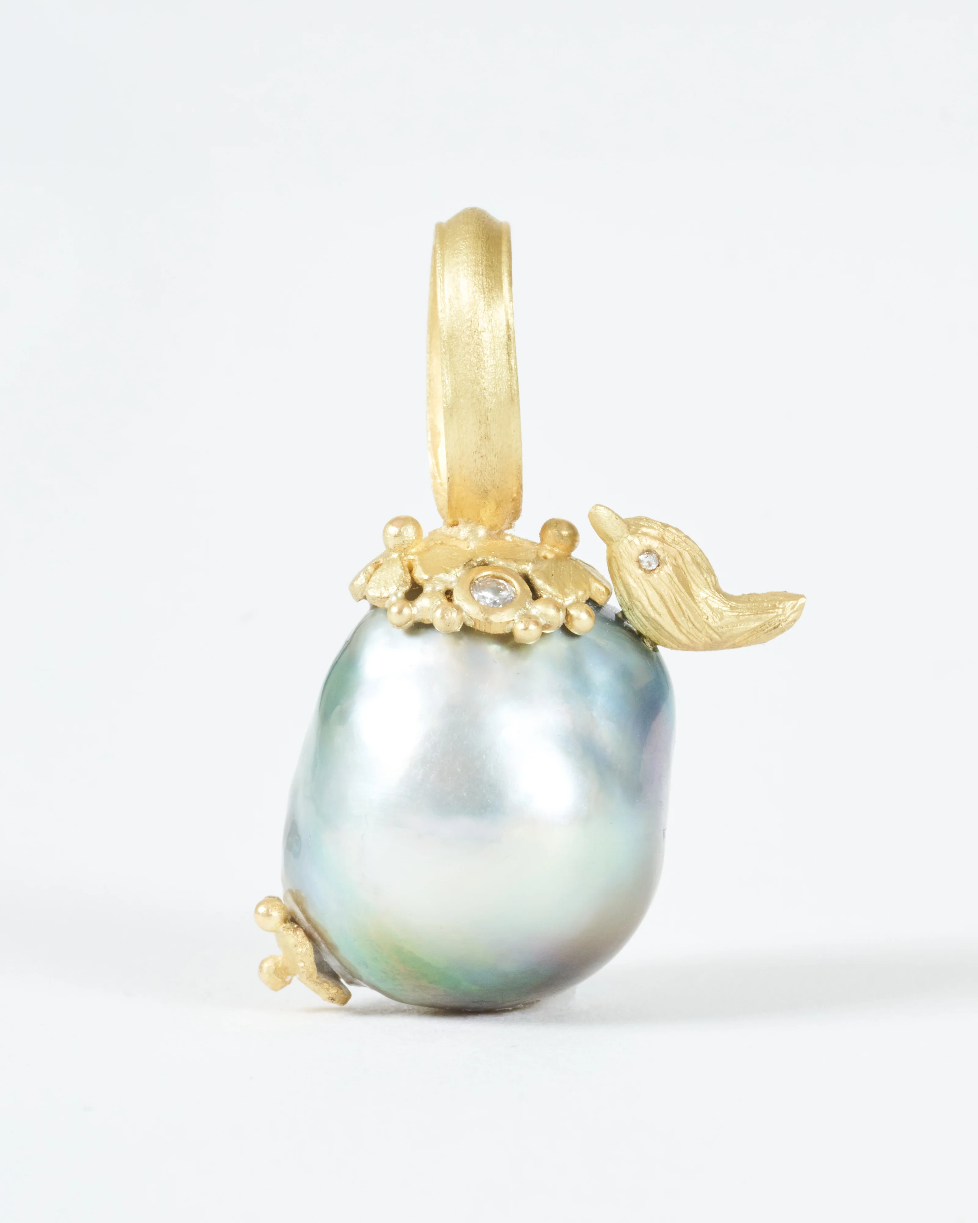 grey tahitian pearl with flowers, diamonds and bird - Image 3
