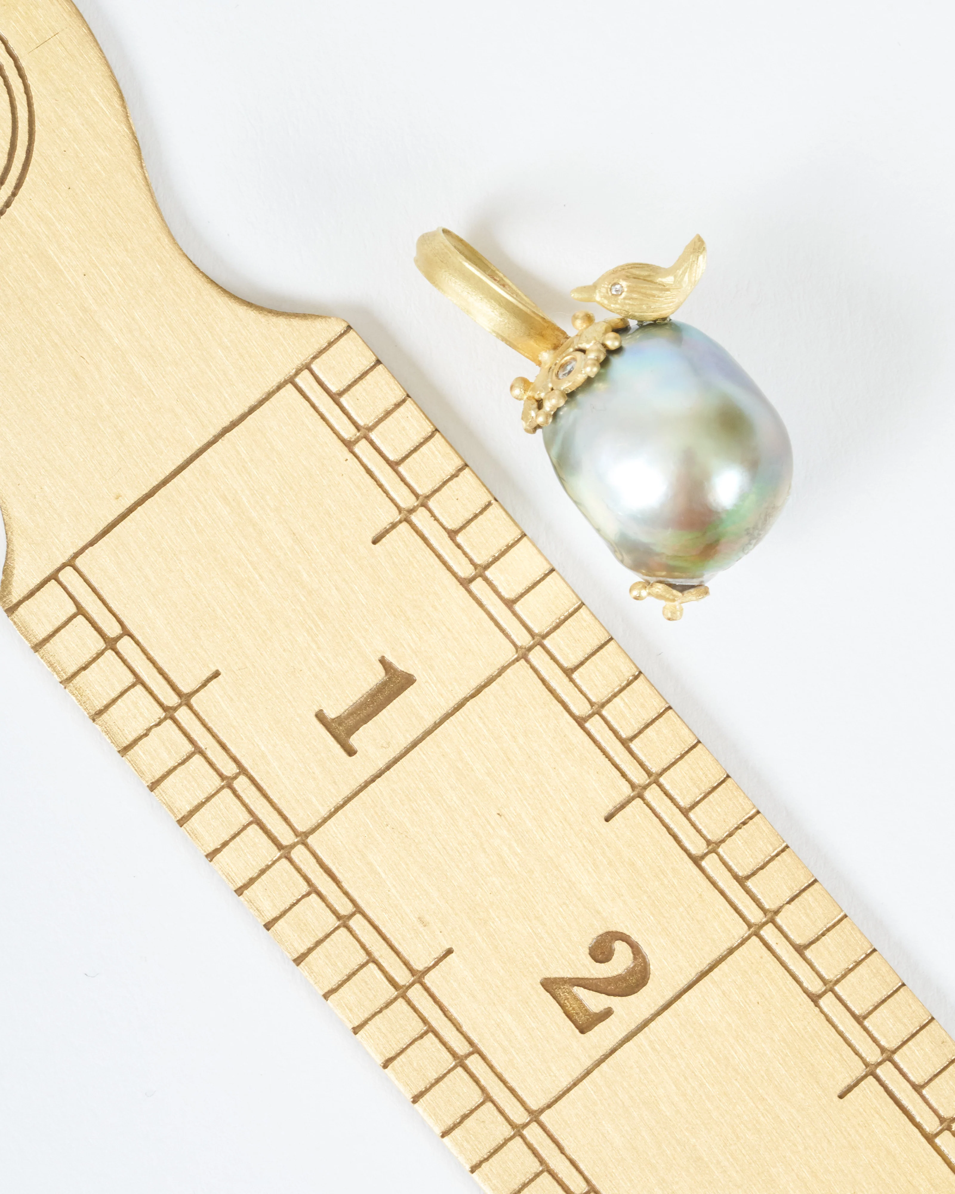grey tahitian pearl with flowers, diamonds and bird - Image 4
