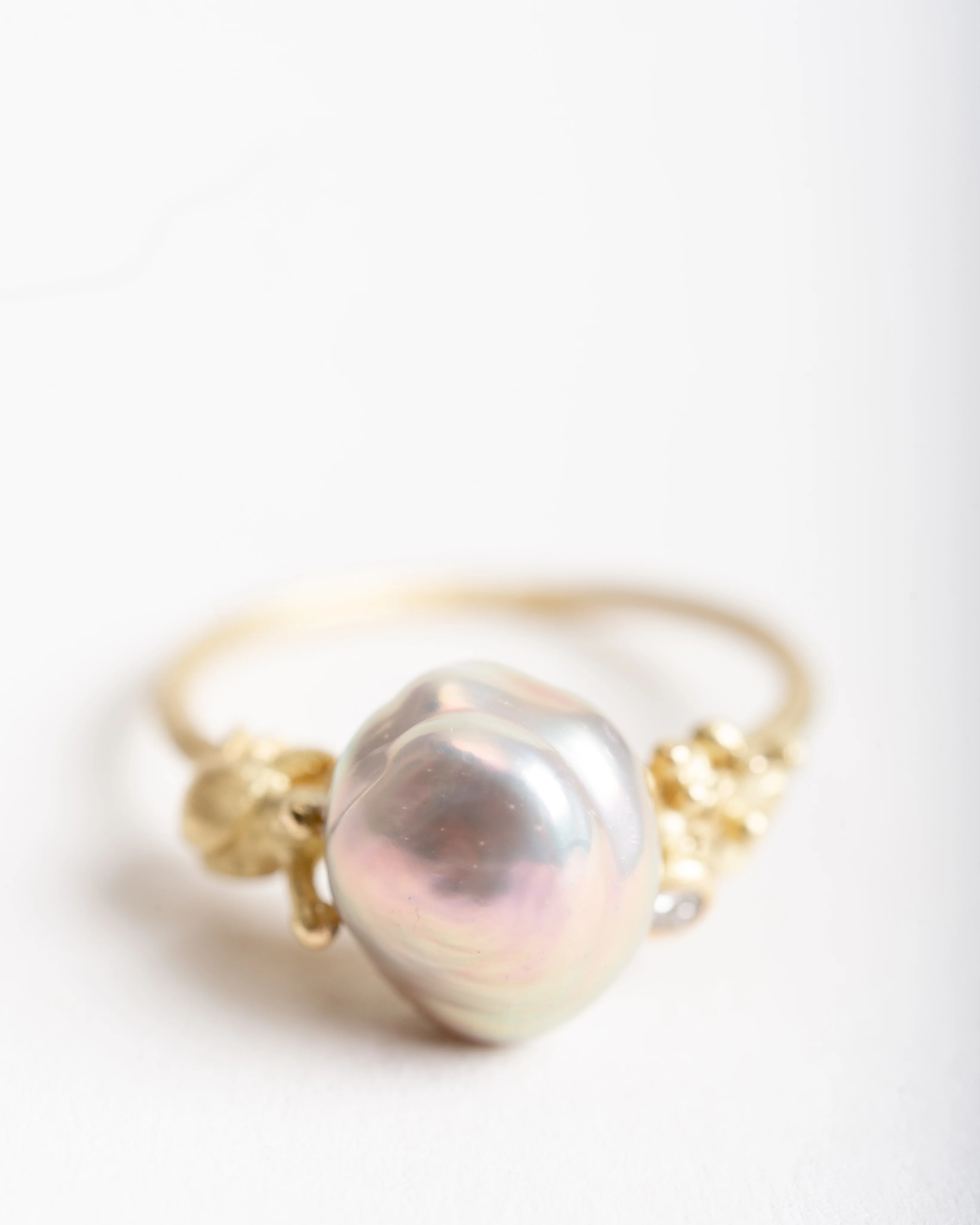 pearl ring with snail and diamond - Image 2