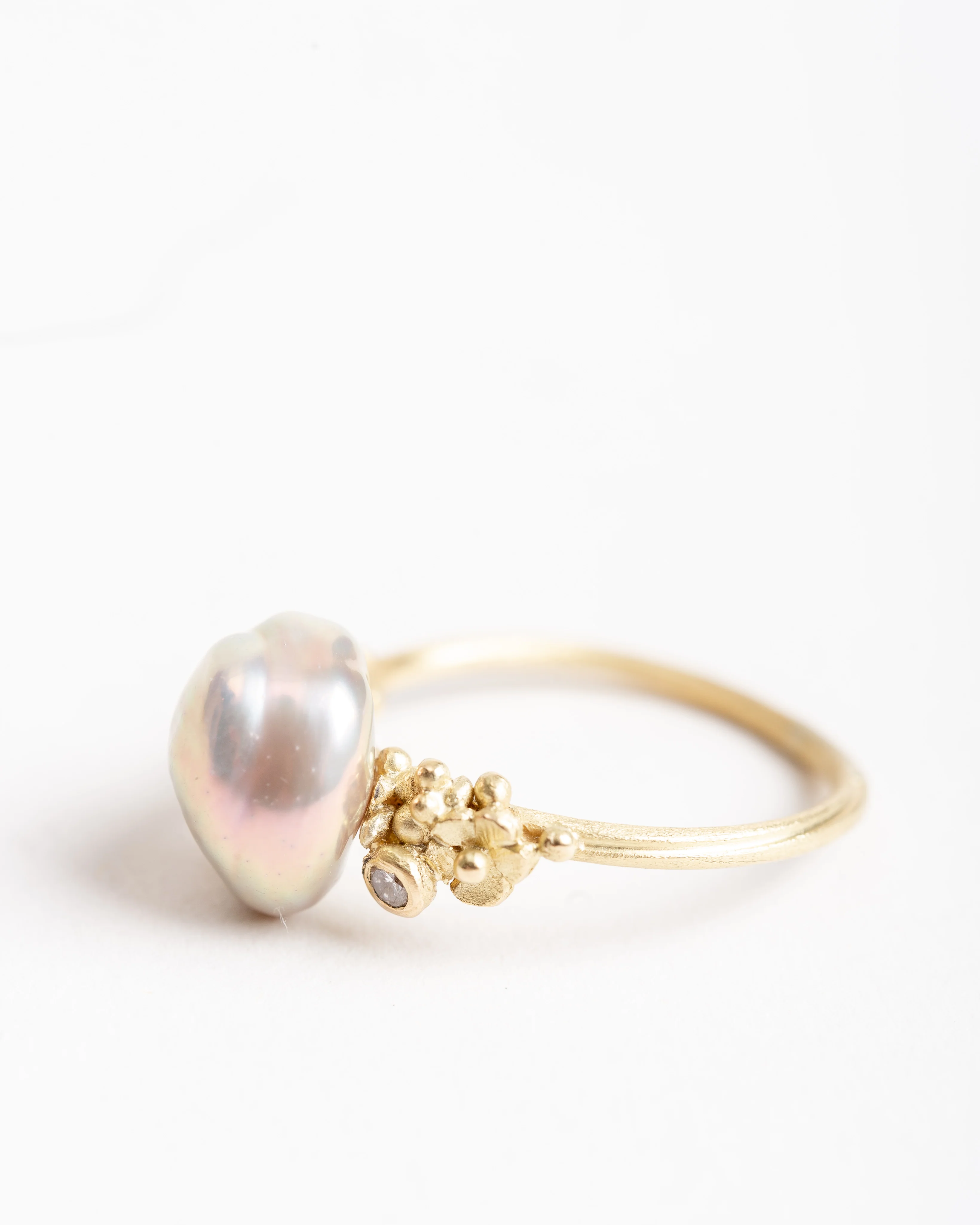 pearl ring with snail and diamond - Image 3