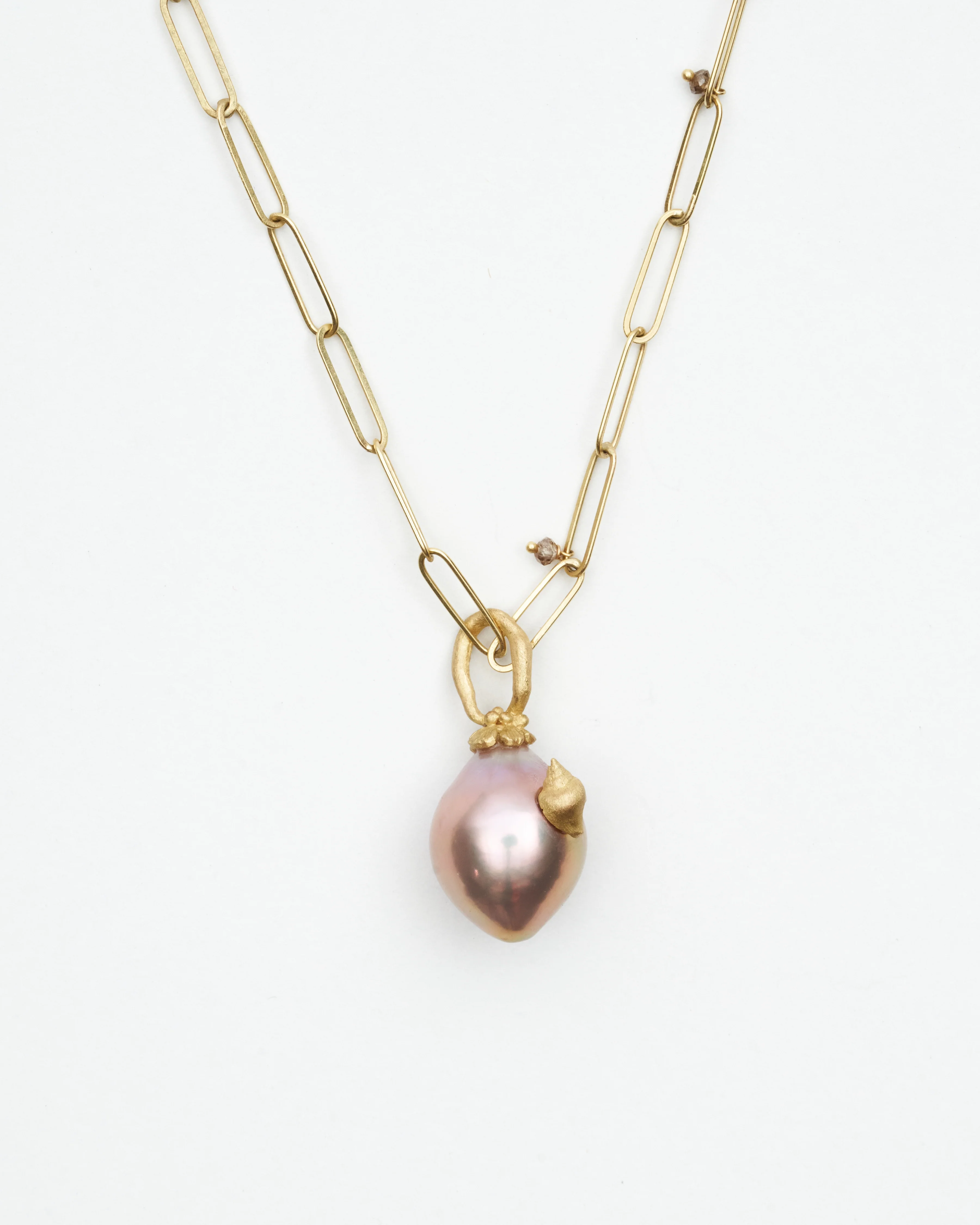 pendant 18k gold freshwater pearl .01ct diamond - Image 2