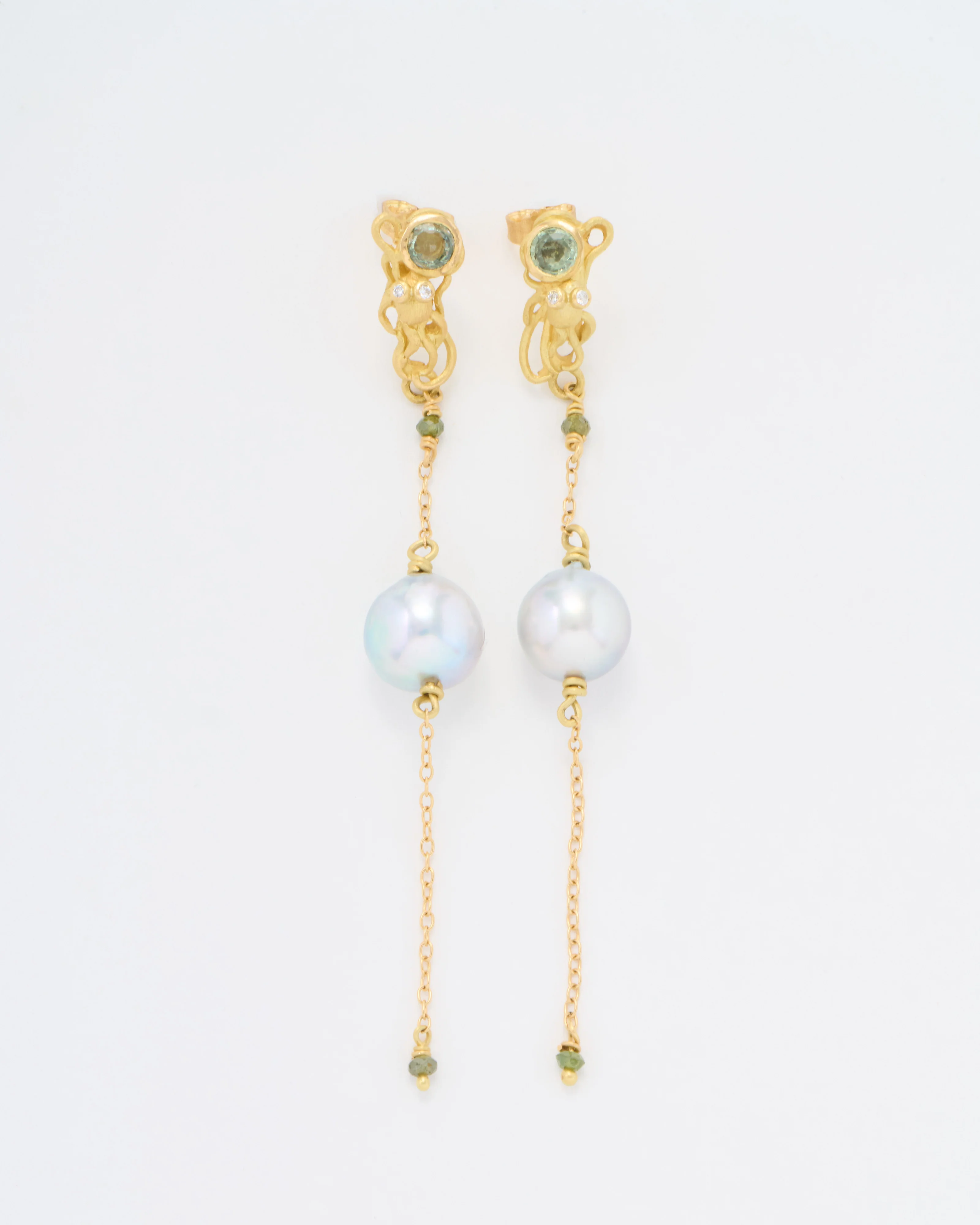 sapphire and pearl octopus drop earrings
