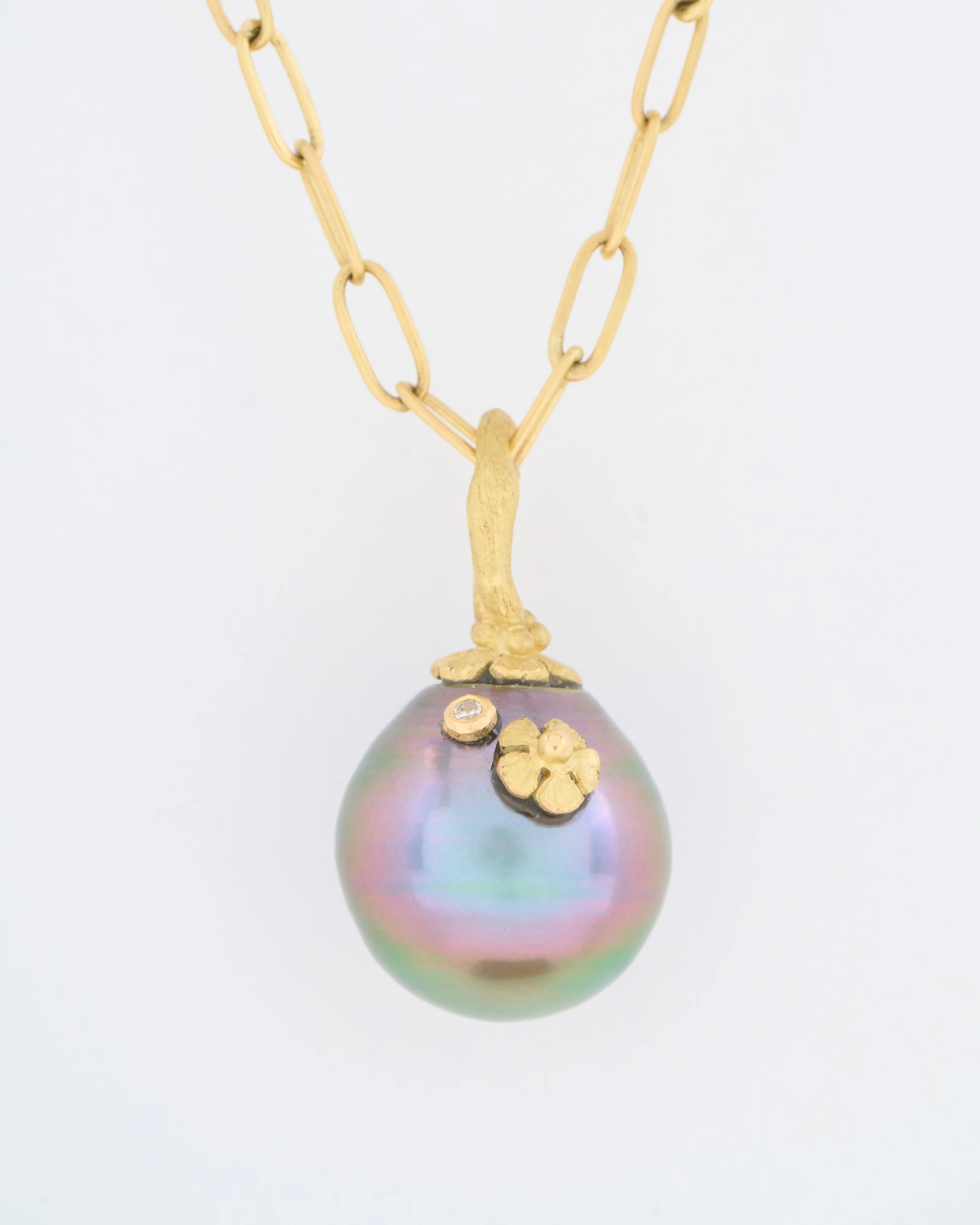 tahitian pearl with flowers and white diamond - Image 2