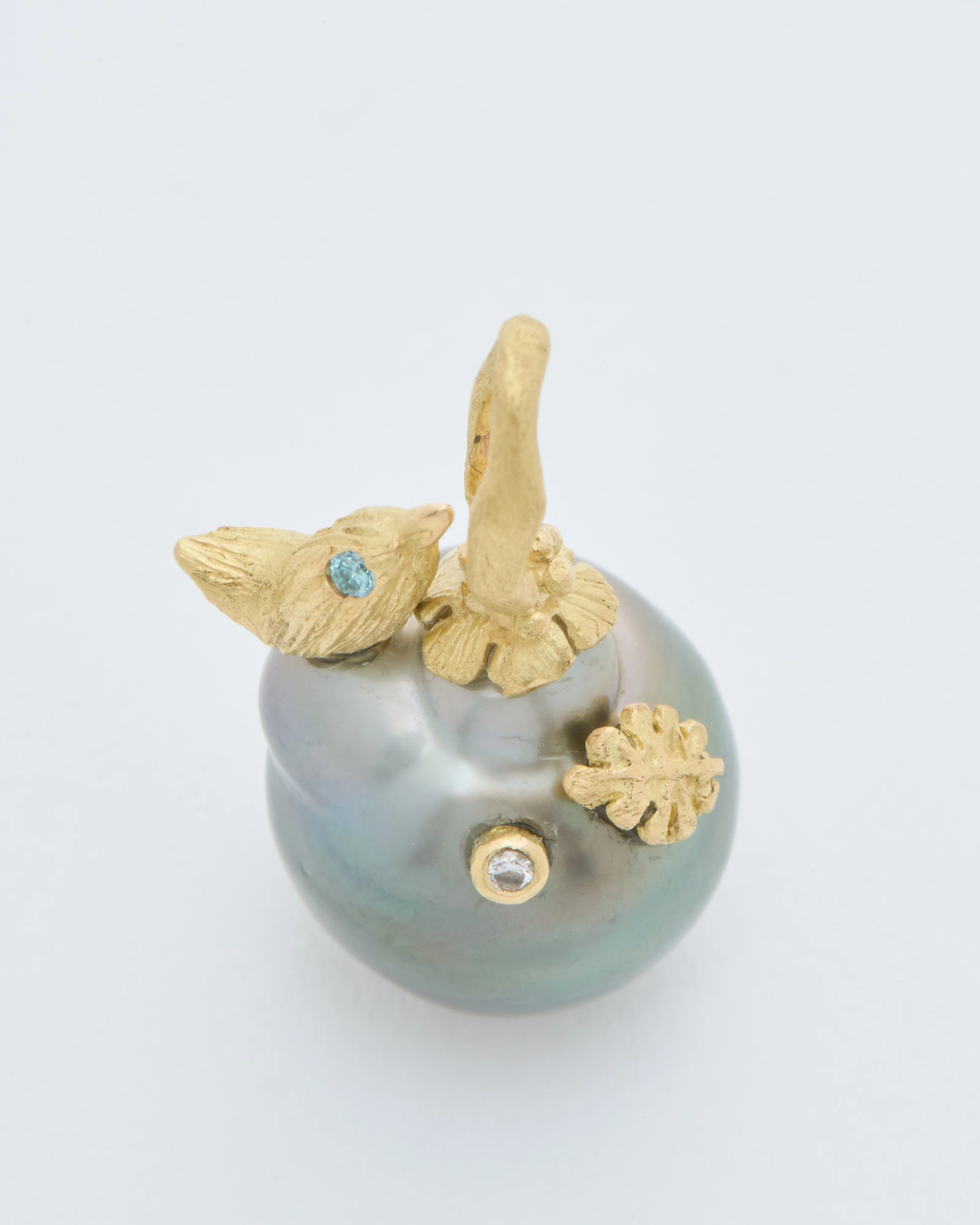 tahitian pearl pendant with bird and blue diamond - Image 3