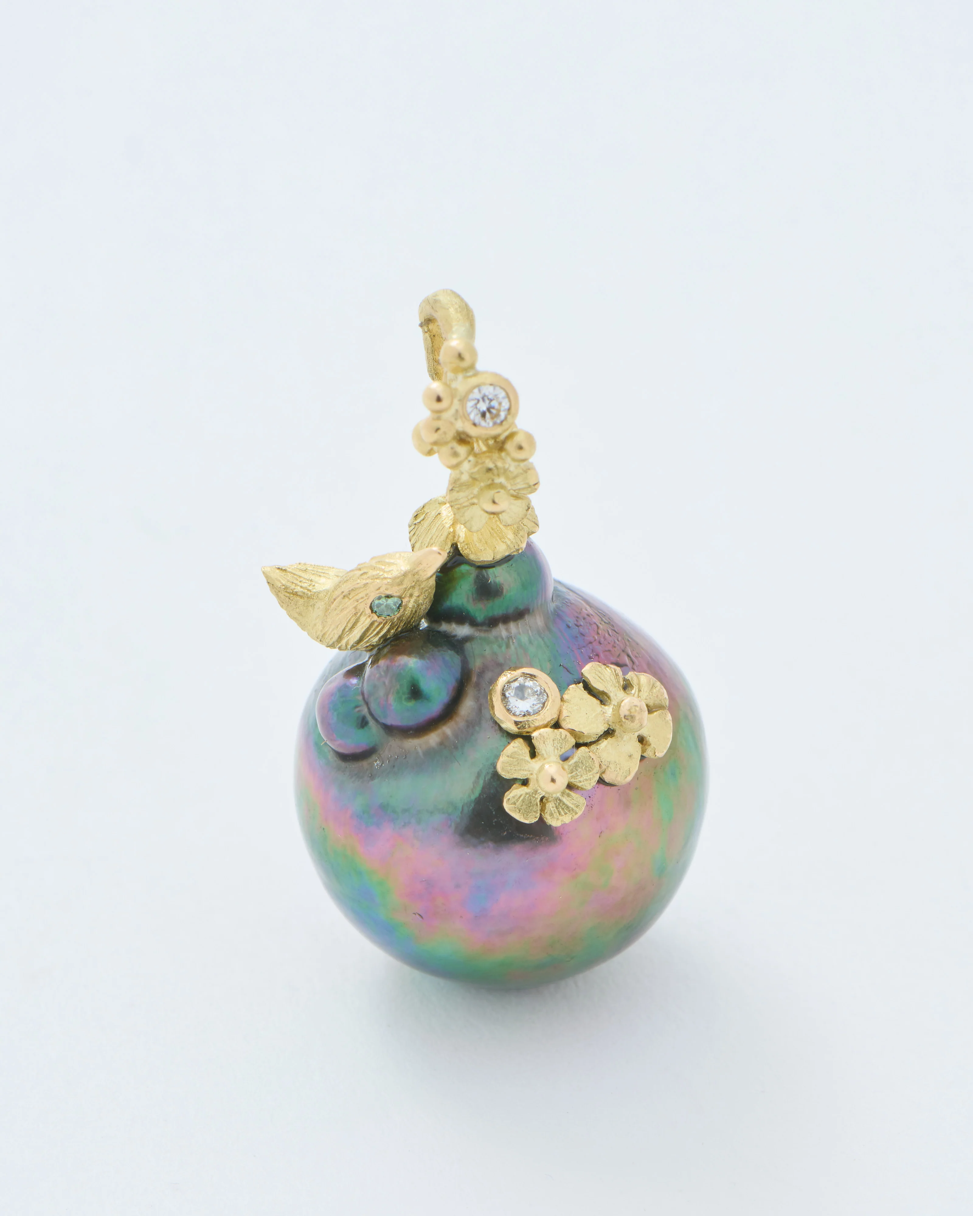 tahitian pearl pendant with bird and flowers - Image 4