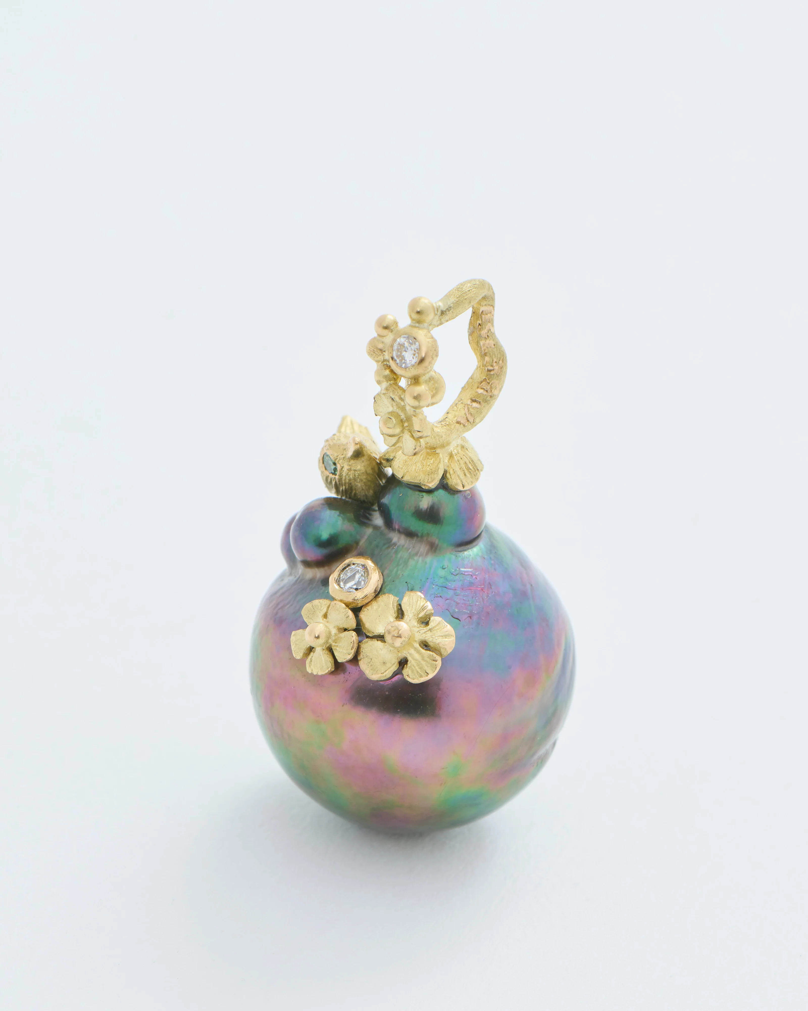 tahitian pearl pendant with bird and flowers - Image 5