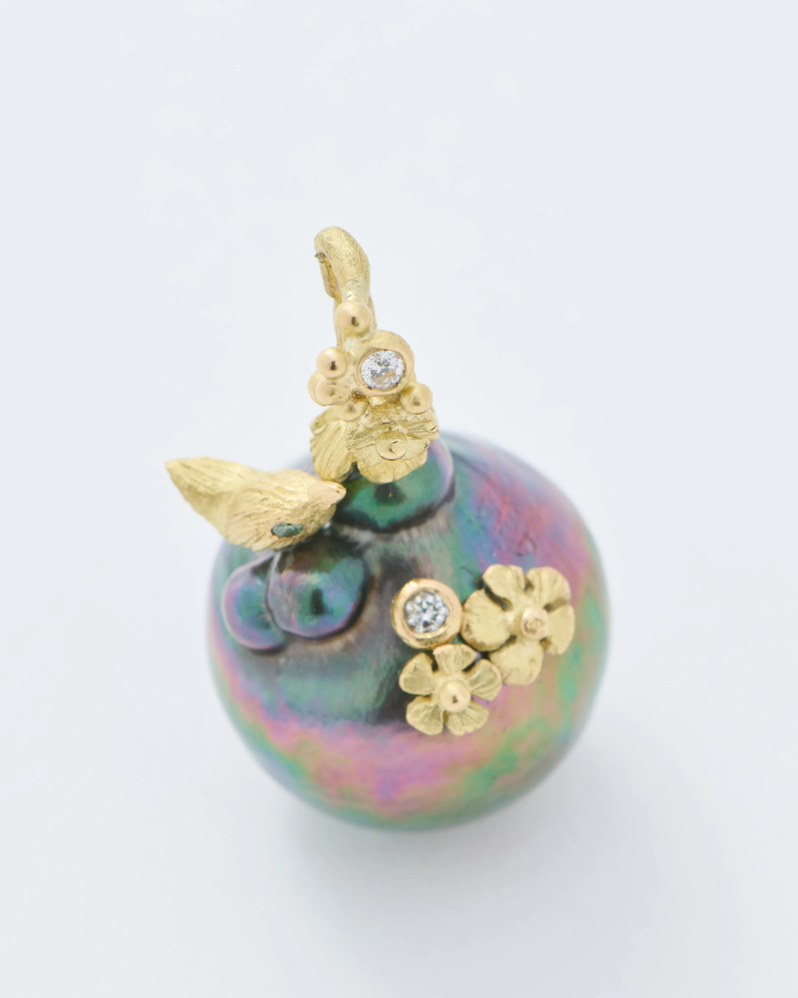 tahitian pearl pendant with bird and flowers - Image 6
