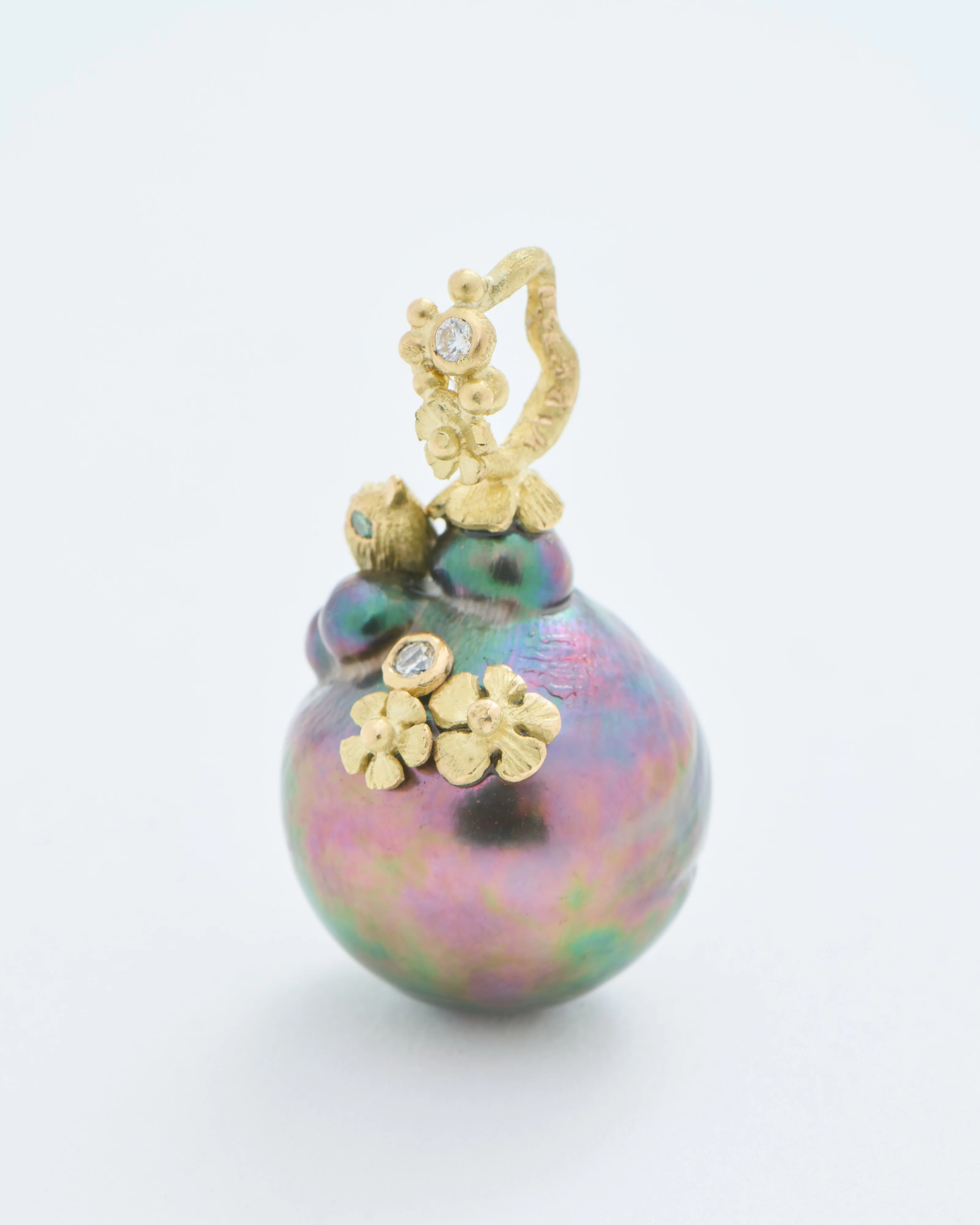 tahitian pearl pendant with bird and flowers - Image 7