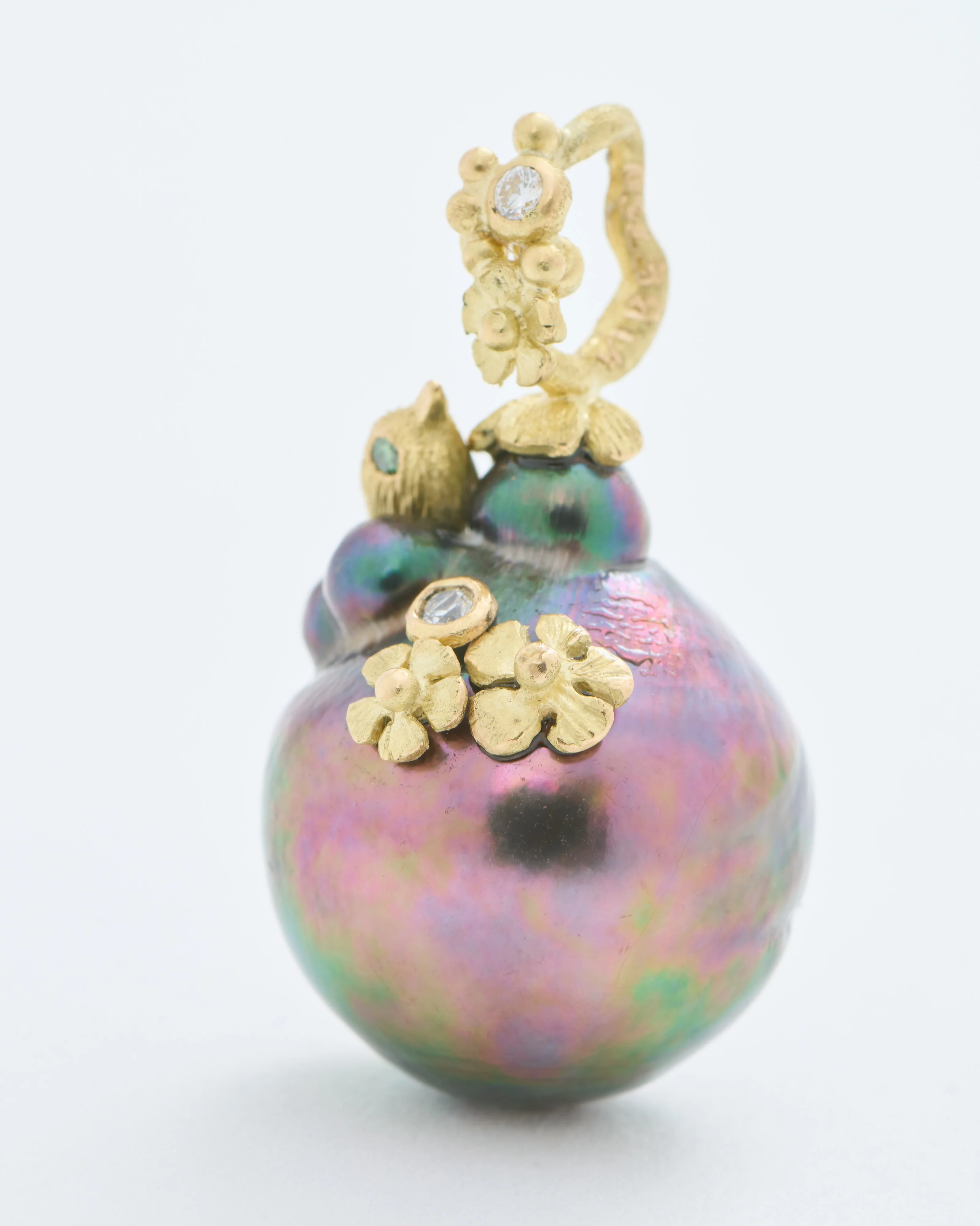 tahitian pearl pendant with bird and flowers - Image 8