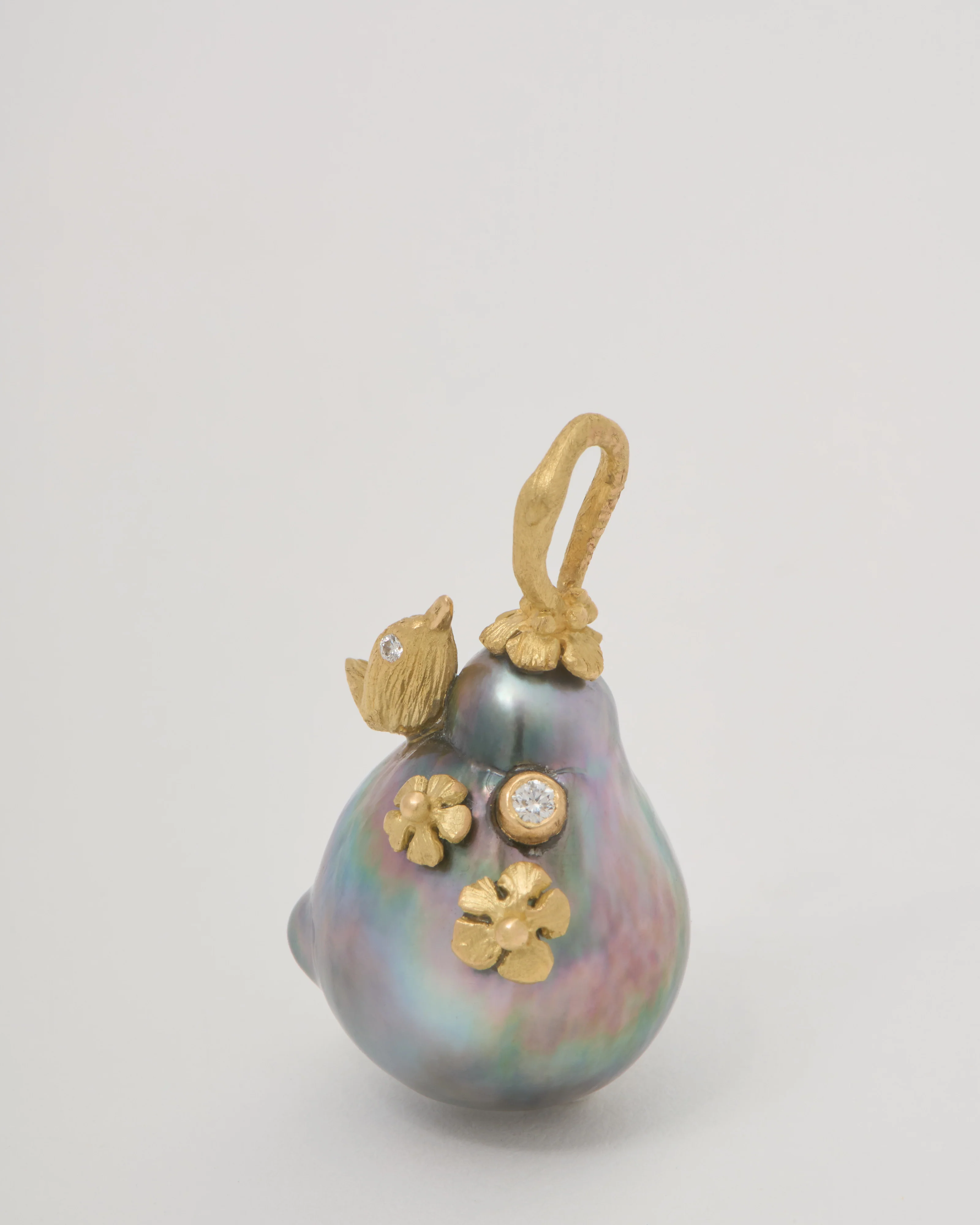 tahitian pearl pendant with bird and flowers - Image 4