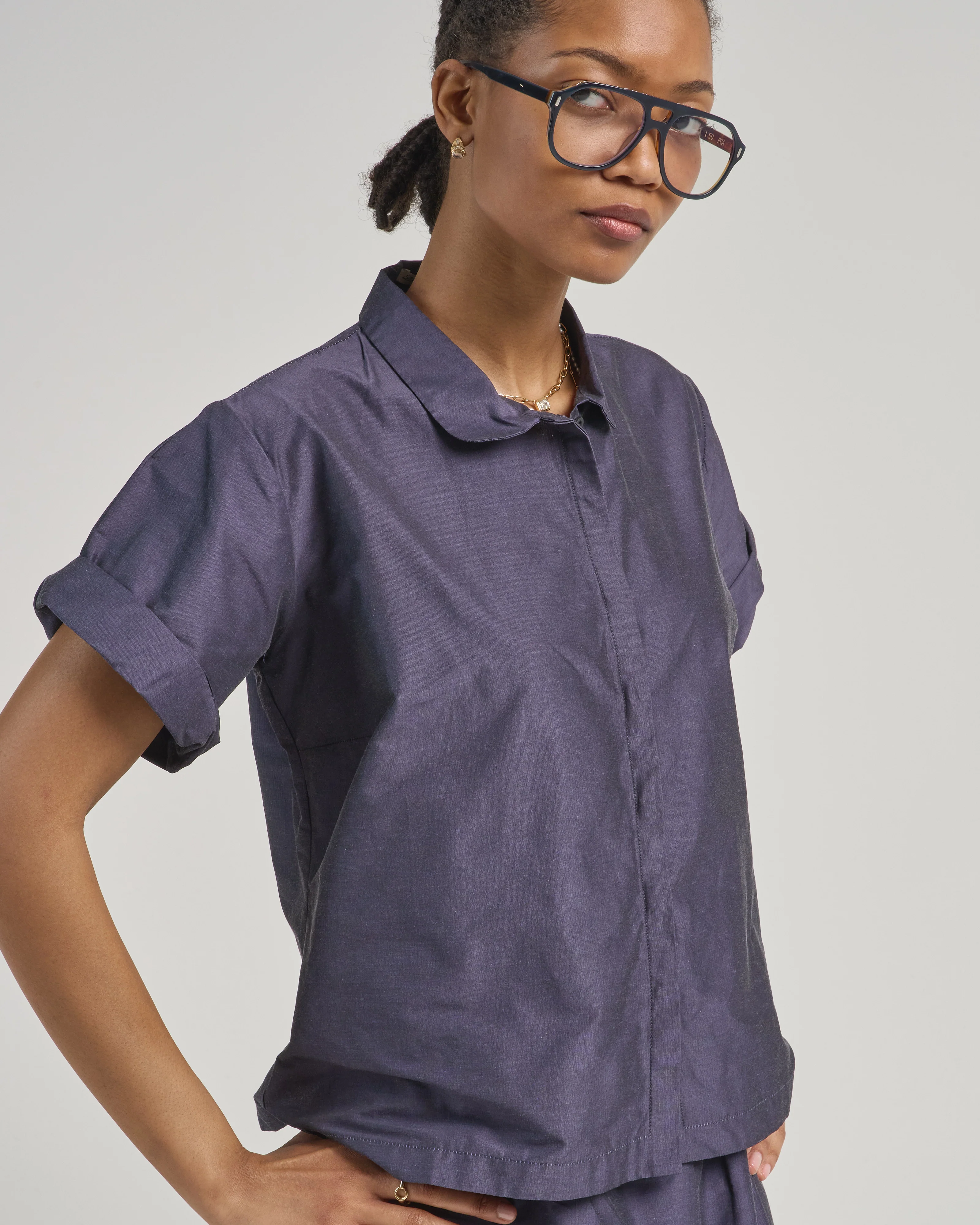 short sleeve taffeta blouse