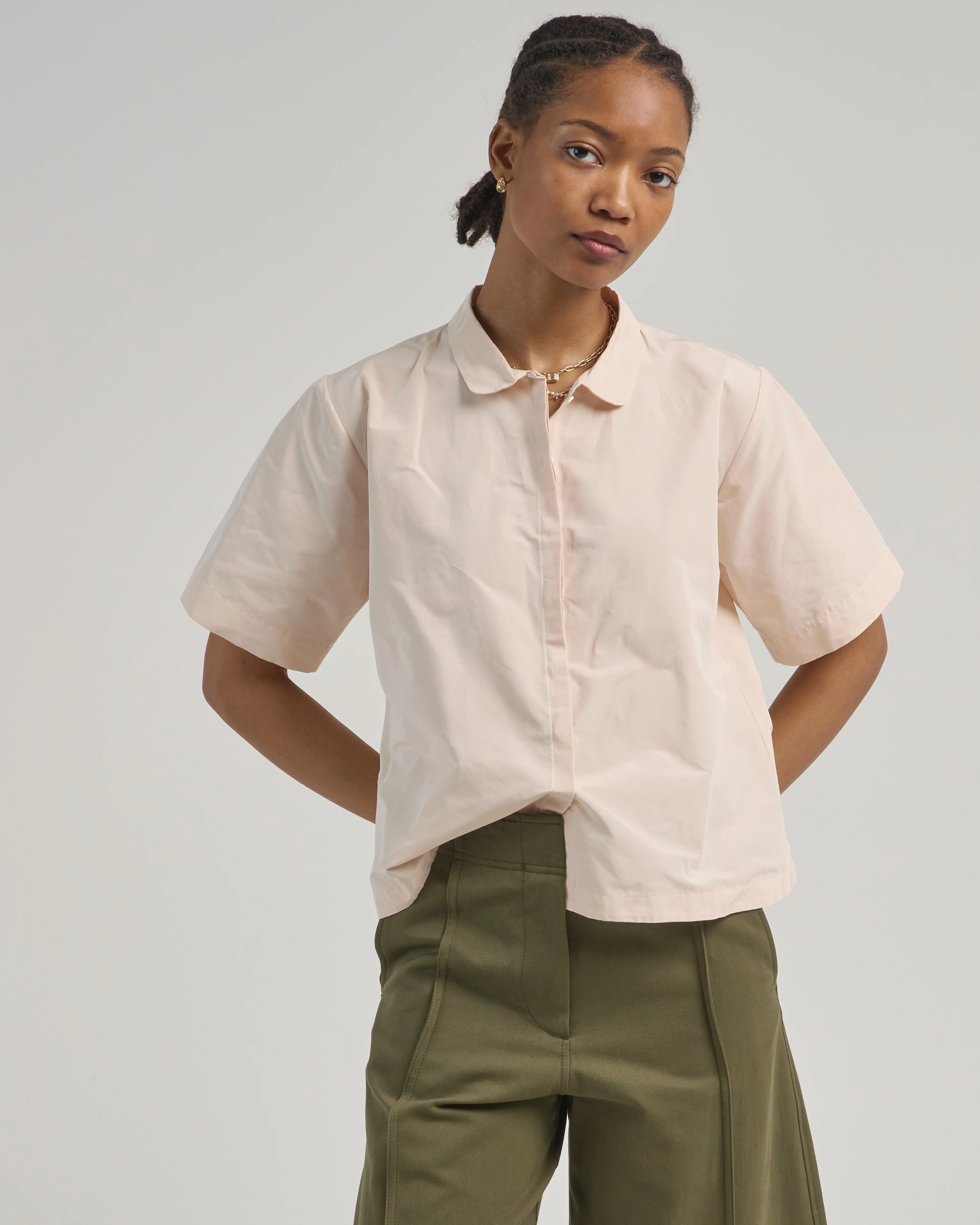 short sleeve taffeta blouse