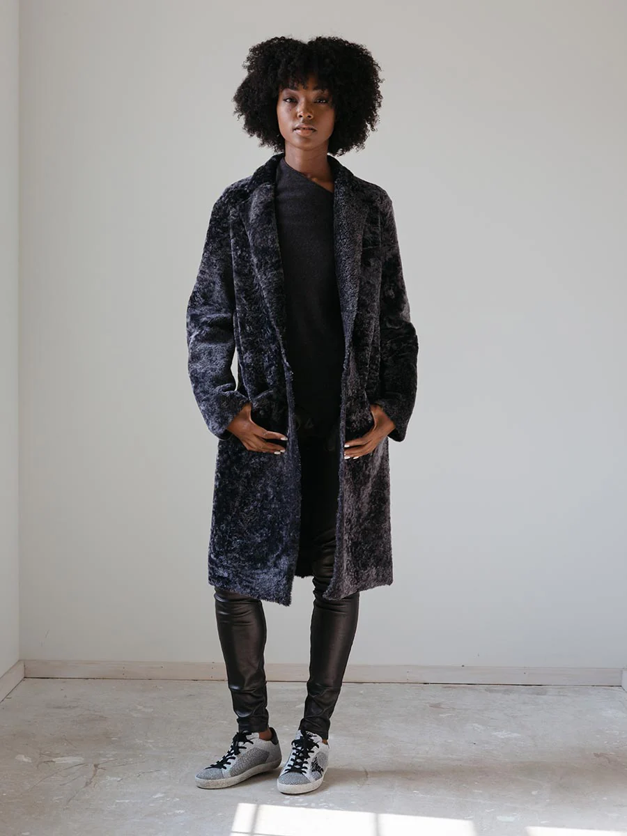 shearling coat with collar - Image 3